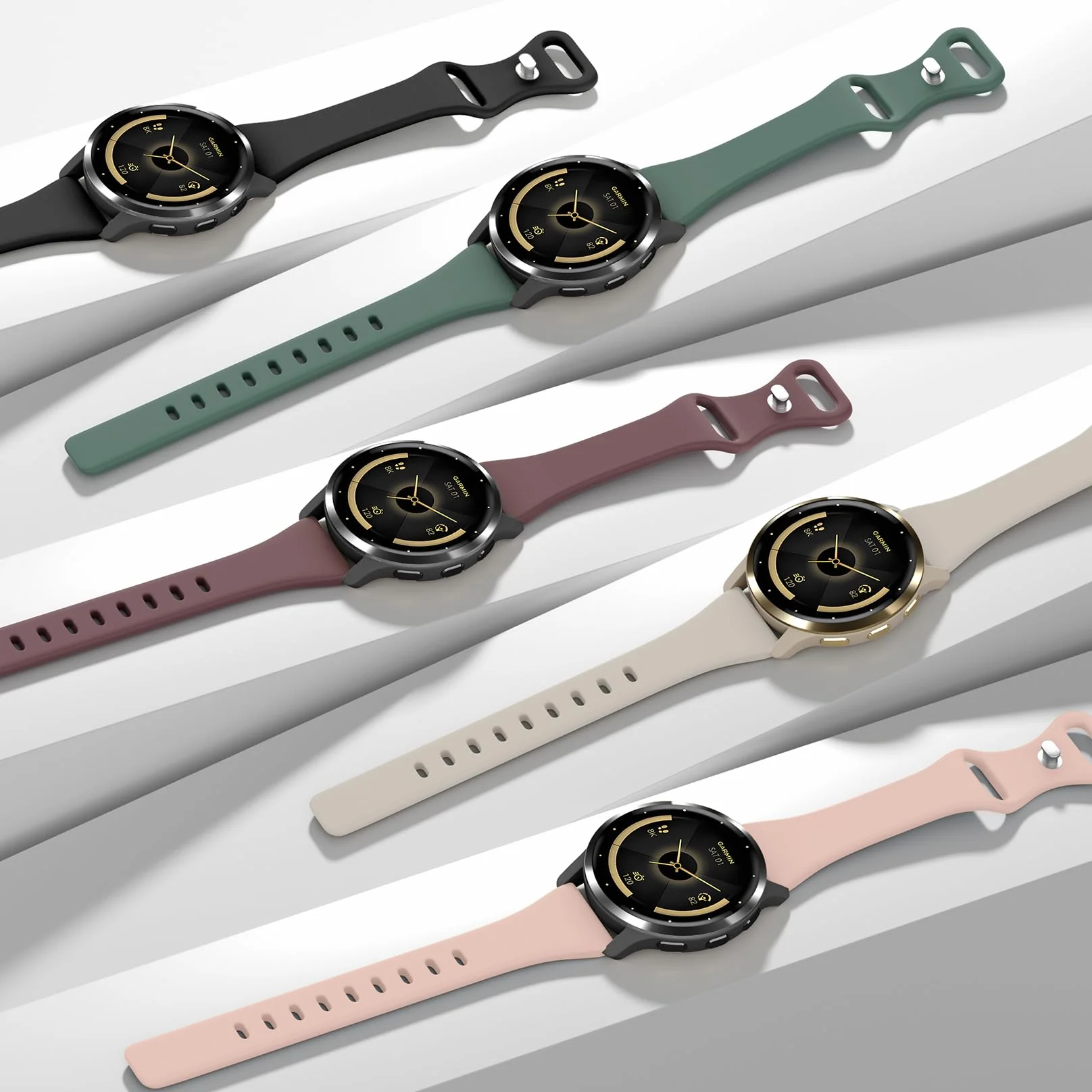5 sztuk, 18 mm, smukły pasek sportowy kompatybilny z Garmin Venu 3S / Vivoactive 4S / Venu 2S / Vivomove 3S, cienki, miękki silikonowy pasek zamienny do zegarka Garmin Forerunner 255S/265S, dla