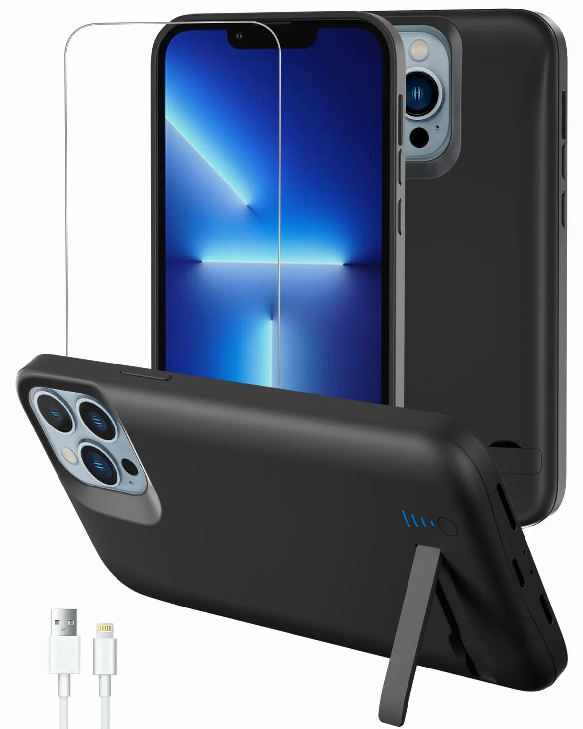 Etui ładujące do iPhone'a 14/13, etui ładujące 8500 mAh z podpórką - czarne