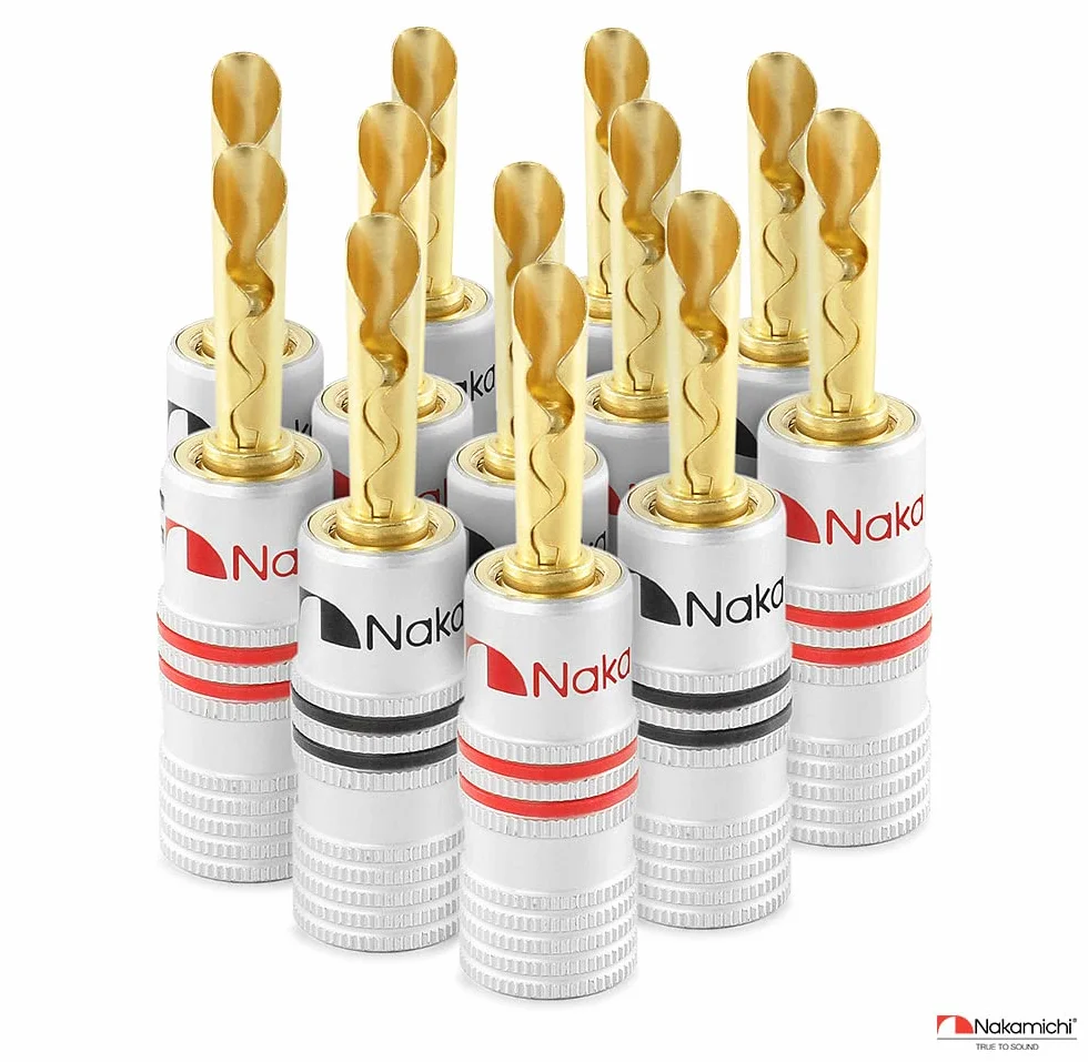 Nakamichi Excel Series 24K pozłacany wtyk bananowy 12-18 AWG Rozmiar miernika 4mm do głośników Wzmacniacz HiFi Odbiornik AV Stereo Kino domowe Złącze Audio (16 Szt., Wtyki bananowe BFA)