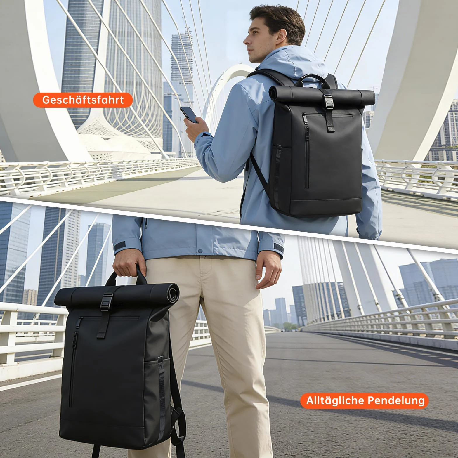 Rolltop plecak dla mężczyzn i kobiet, duży plecak na laptopa, wodoszczelny, z kieszenią na komputer, 16", plecak szkolny, plecak podróżny, bagaż podręczny, samolot, do pracy, na podróż