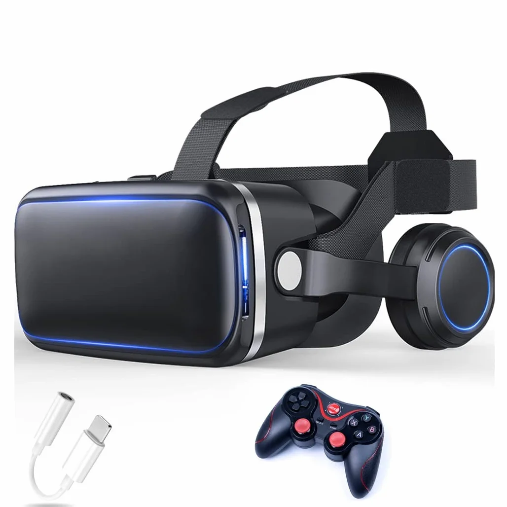 Okulary VR, Virtual Reality VR, Słuchawki 3D VR Kompatybilny ze wszystkimi Gli, Regulowany obiektyw do filmów i gier 3D, dla iPhone 13 Pro Max/13 Pro/13/12/11, dla Samsung Galaxy S21, Huawei, Xiaomi