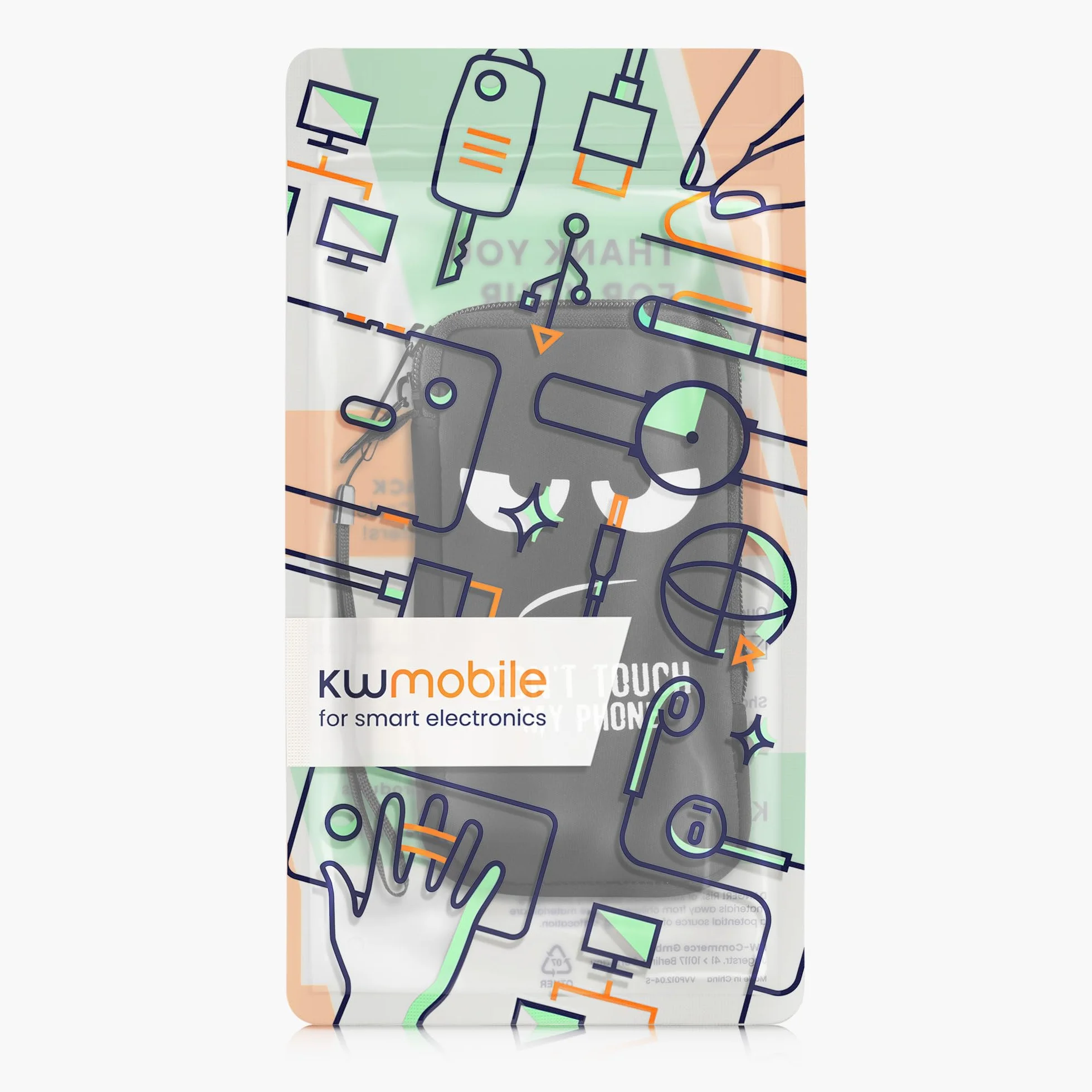 kwmobile etui ochronne na smartfon XL - 6,7/6,8" - Neoprenowa torba ochronna na telefon komórkowy Don't Touch My Phone biało-czarna