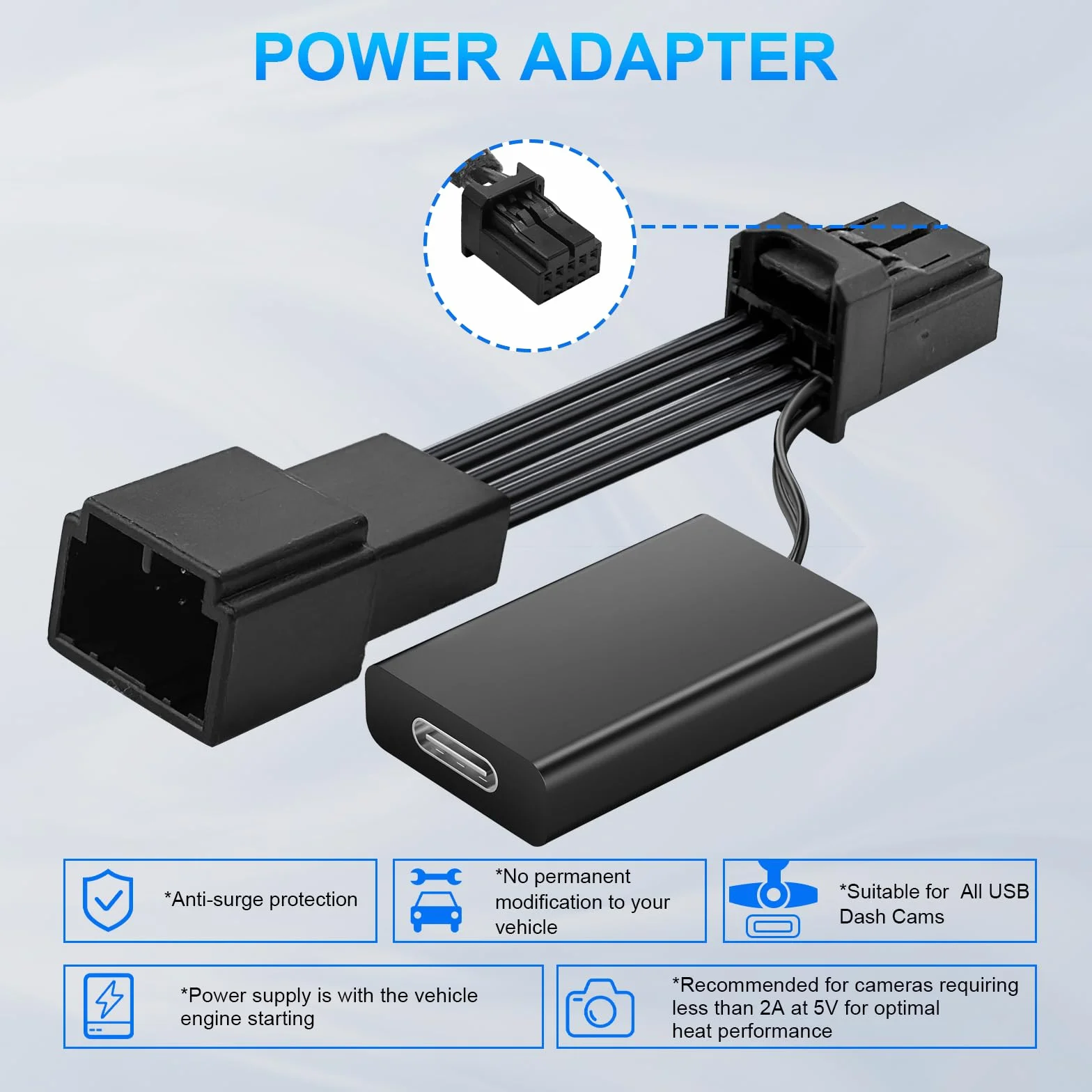 Dashcam Power Adapter 10 Pin Custom for Nissan Frontier Titan Altima Infiniti Subaru Toyota Mazda and more,Hide The Wires,GPS Radar Mirror Camera Dash Cam Adapter Cable,Connects to Rearview Mirror
