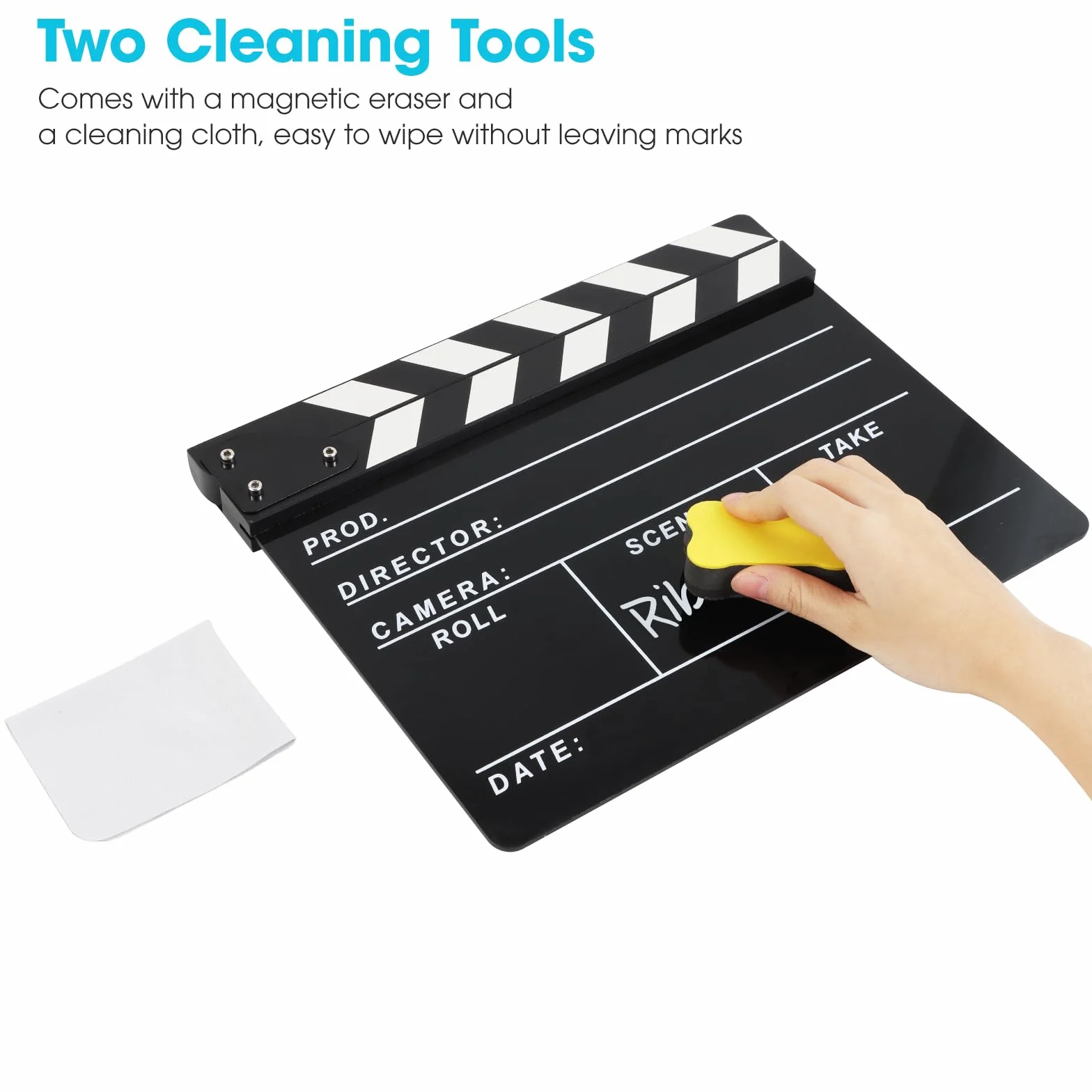 Reżyserzy Clapboard do filmu, Hollywood Slate Move Photography Video TV Cut Action Scene Akrylowa tablica z magnetyczną gumką do tablicy, dwa niestandardowe długopisy, ściereczka do