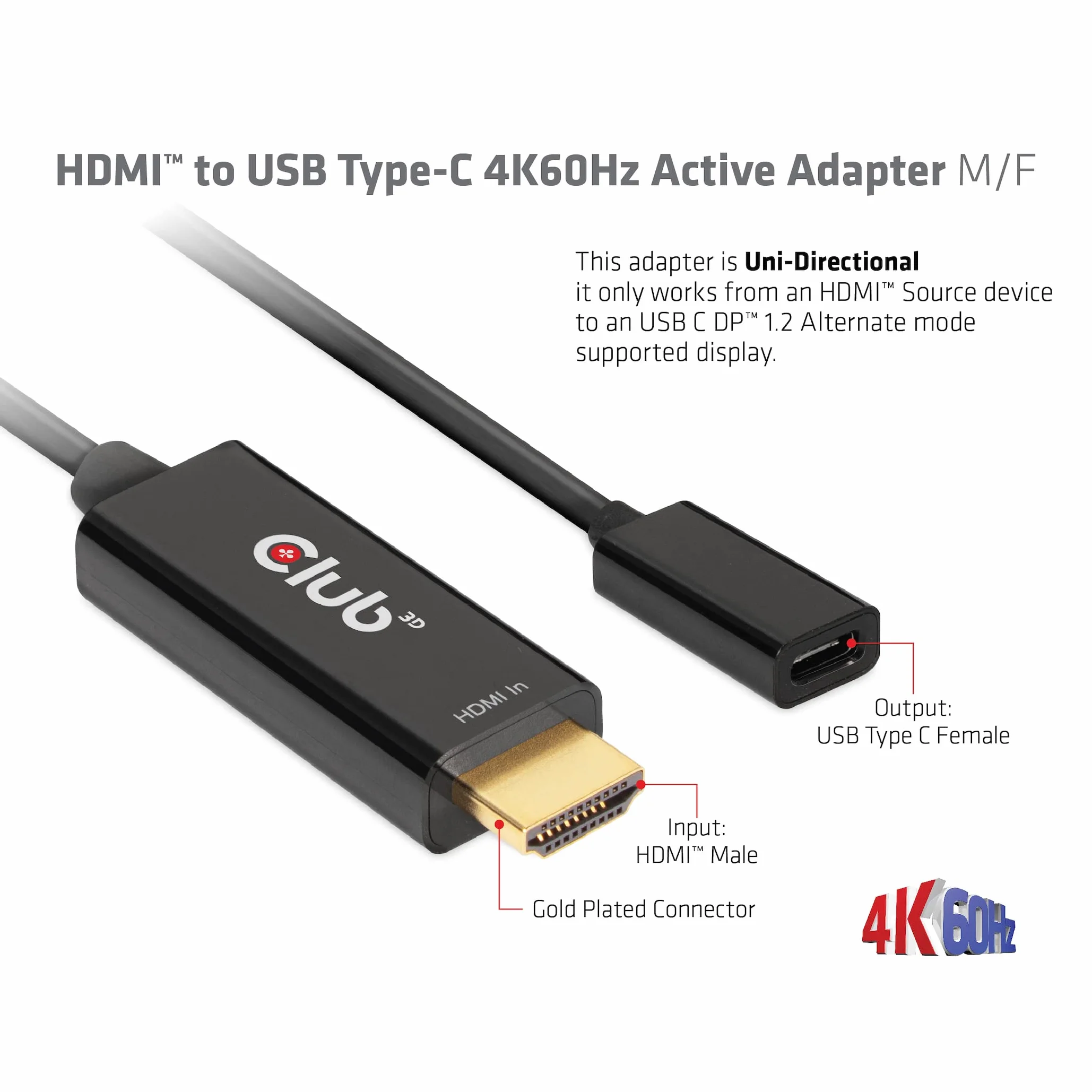 CLUB3D Aktywny adapter HDMI na USB typu C 4K60 Hz St/B