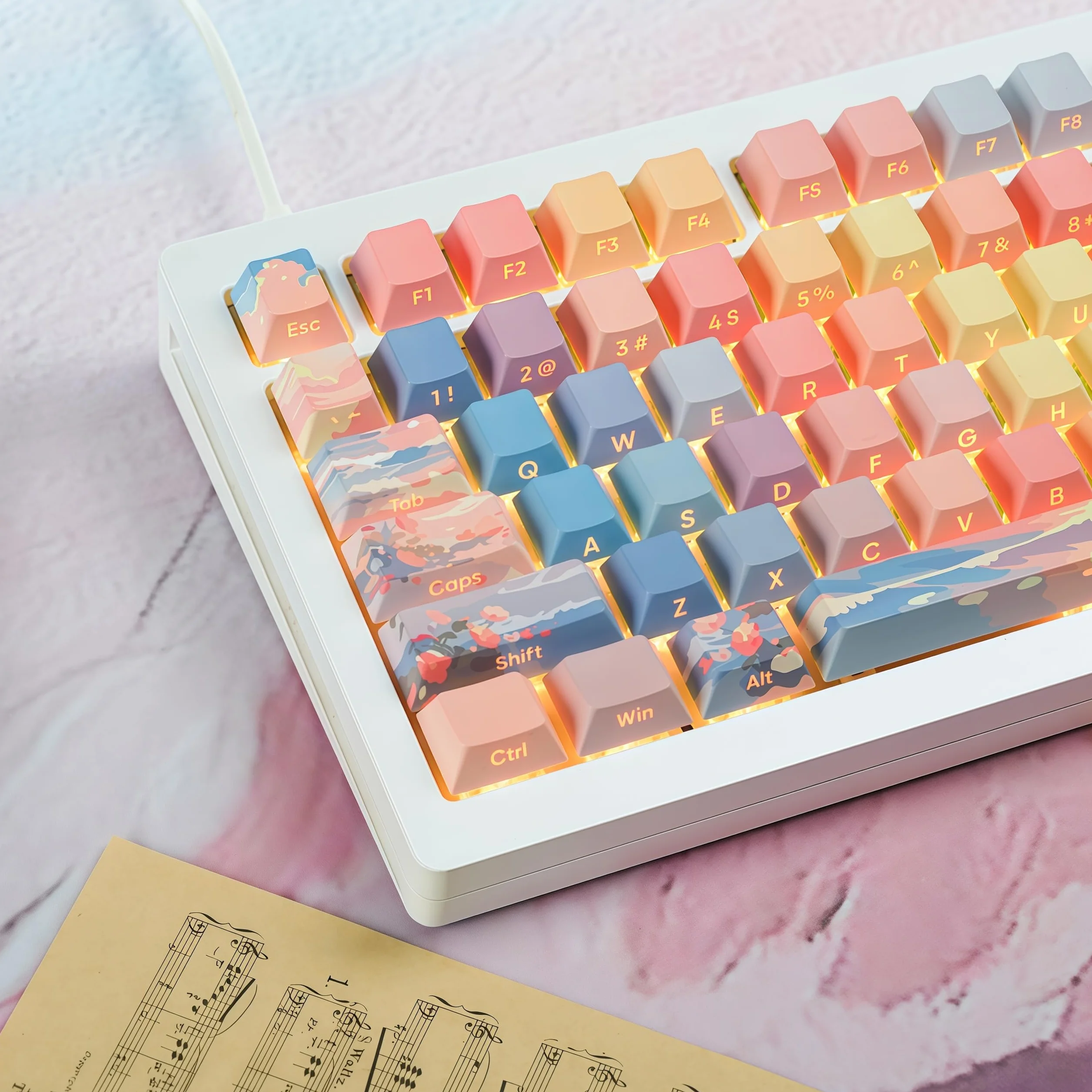 dagaladoo Nasadki klawiszy PBT 60-75%, świecące przez niestandardową nasadkę klawiszy, podwójne nasadki na klawiaturę, 130 klawiszy Cherry Profile dye-sub nasadki na klawisze do klawiatury maszynowej