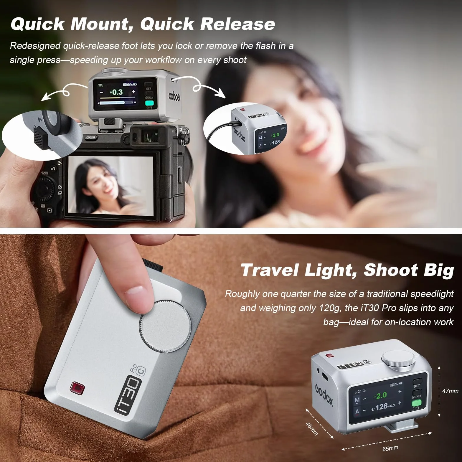 Godox iT30Pro-O iT30Pro O mini lampa błyskowa z białym dyfuzorem Speedlite Camera Flash 560 błysków przy pełnej mocy bezprzewodowej Master&lituner, 2,4 G TTL ekran dotykowy do Olympus Panasonic