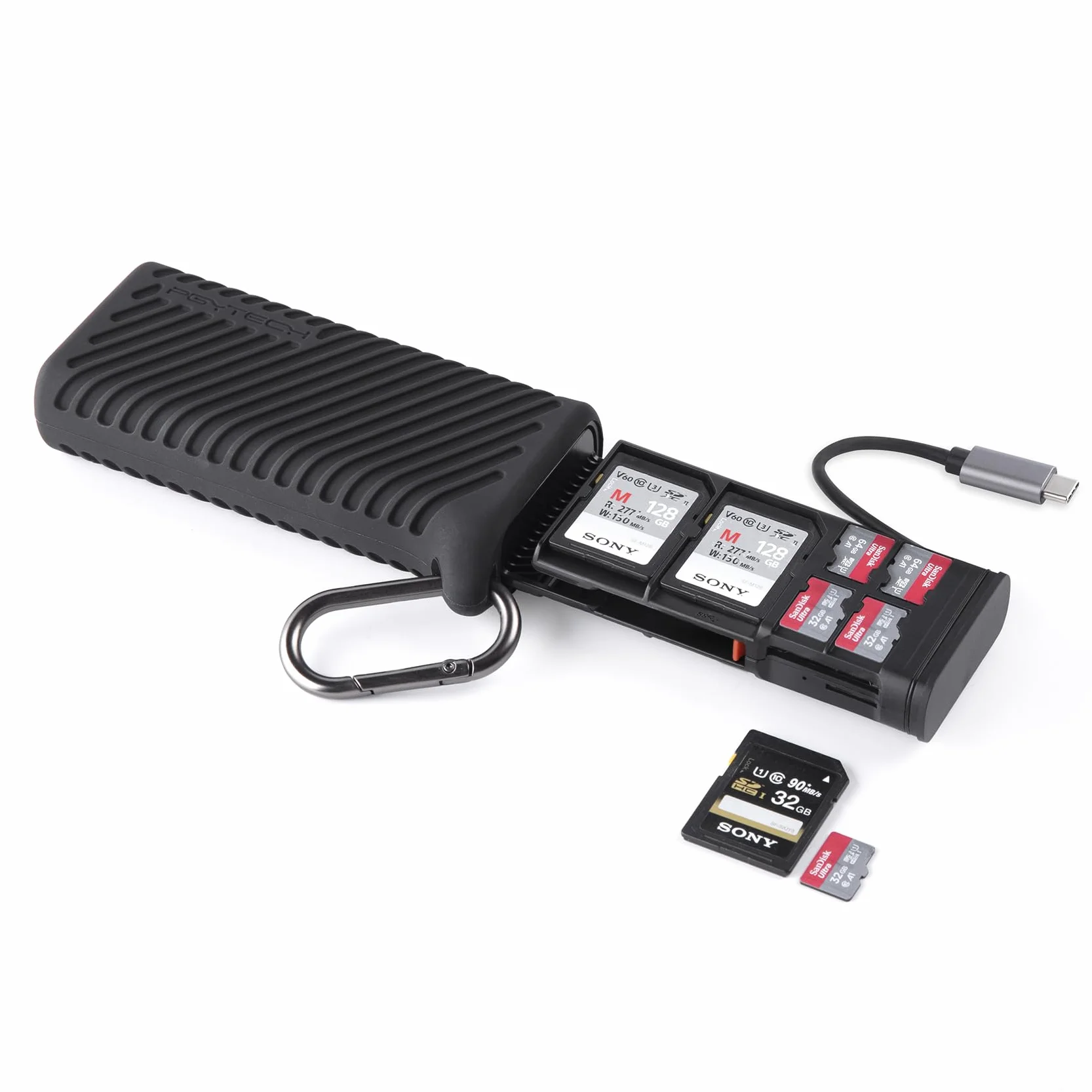 PGYTECH CreateMate Czytnik Kart SD Micro SD, USBC 312MB-s Prędkość, Zielony | Etui Pudełko na Karty Pamięci Dwa w Jednym, Plug and Play, Kompatybilny z Aparat Dron, Stopień Ochrony IP54