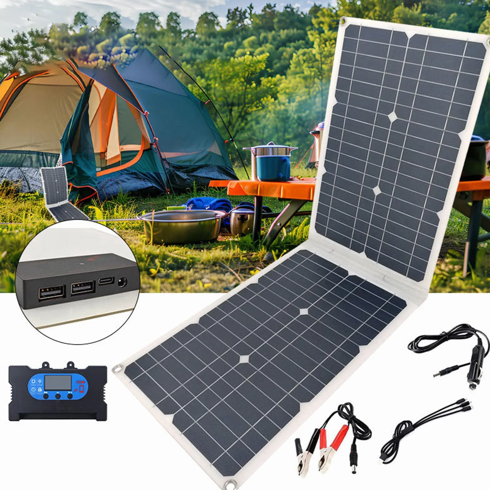 40W Przenośny Panel Słoneczny, Składana Ładowarka Słoneczna Kempingowa z Portami USB, Wysoka Wydajność do Telefon, Kamper, Outdoor