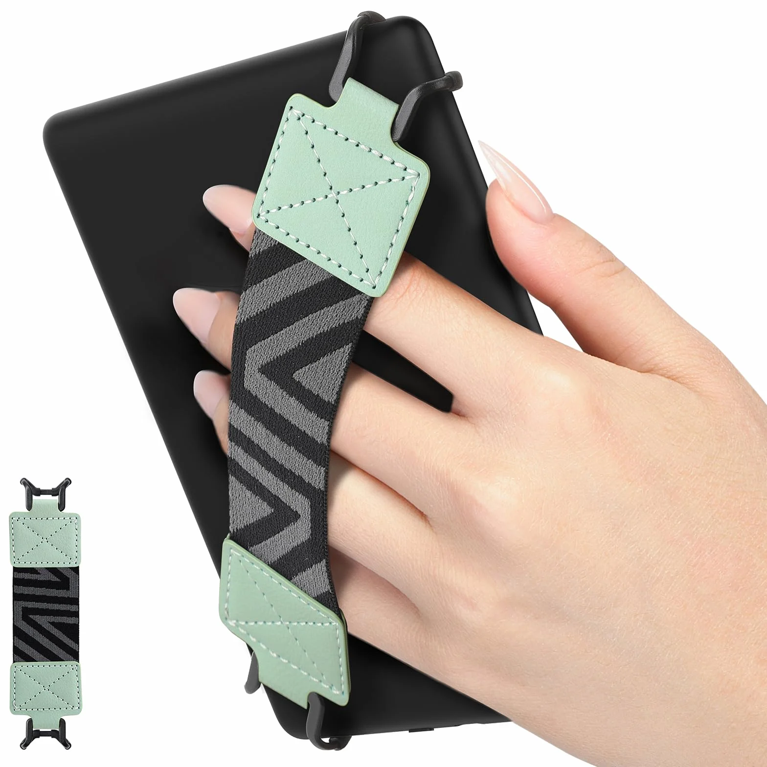MoKo Security Hand-Strap for 6-8" Kindle eReaders Fire Tablet - Kindle/Kobo/Voyaga/Lenovo/Sony Kindle E-Book Tablet, High-elasticity Versatile Hand Strap Lightweight Finger Grip Holder, Mint Green