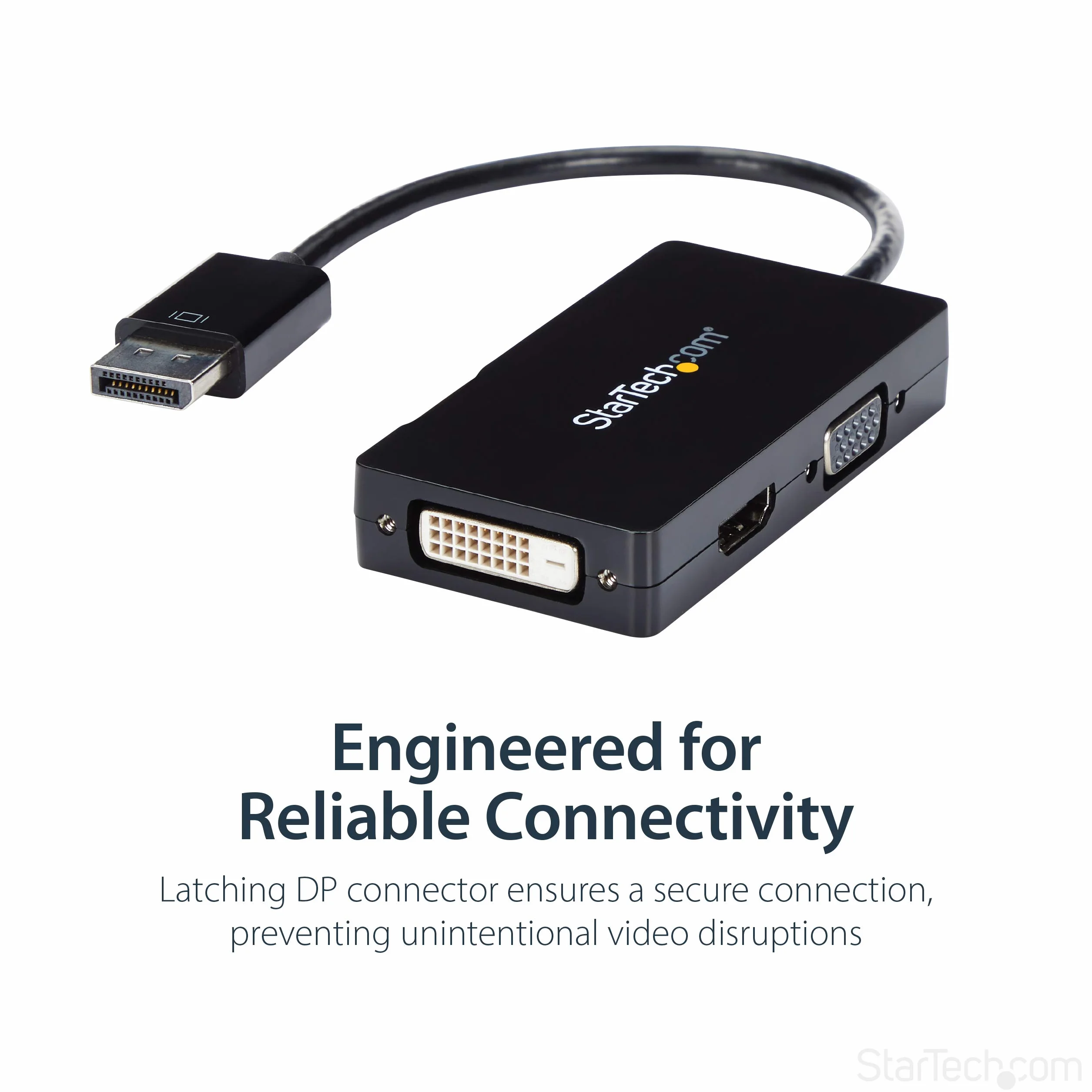 StarTech.com Konwerter 3 w 1 DisplayPort Multi Video - 1080p DP Laptop na HDMI VGA lub DVI monitor lub wyświetlacz projektora (DP2VGDVHD), VGA/DVI/HDMI (czarny)