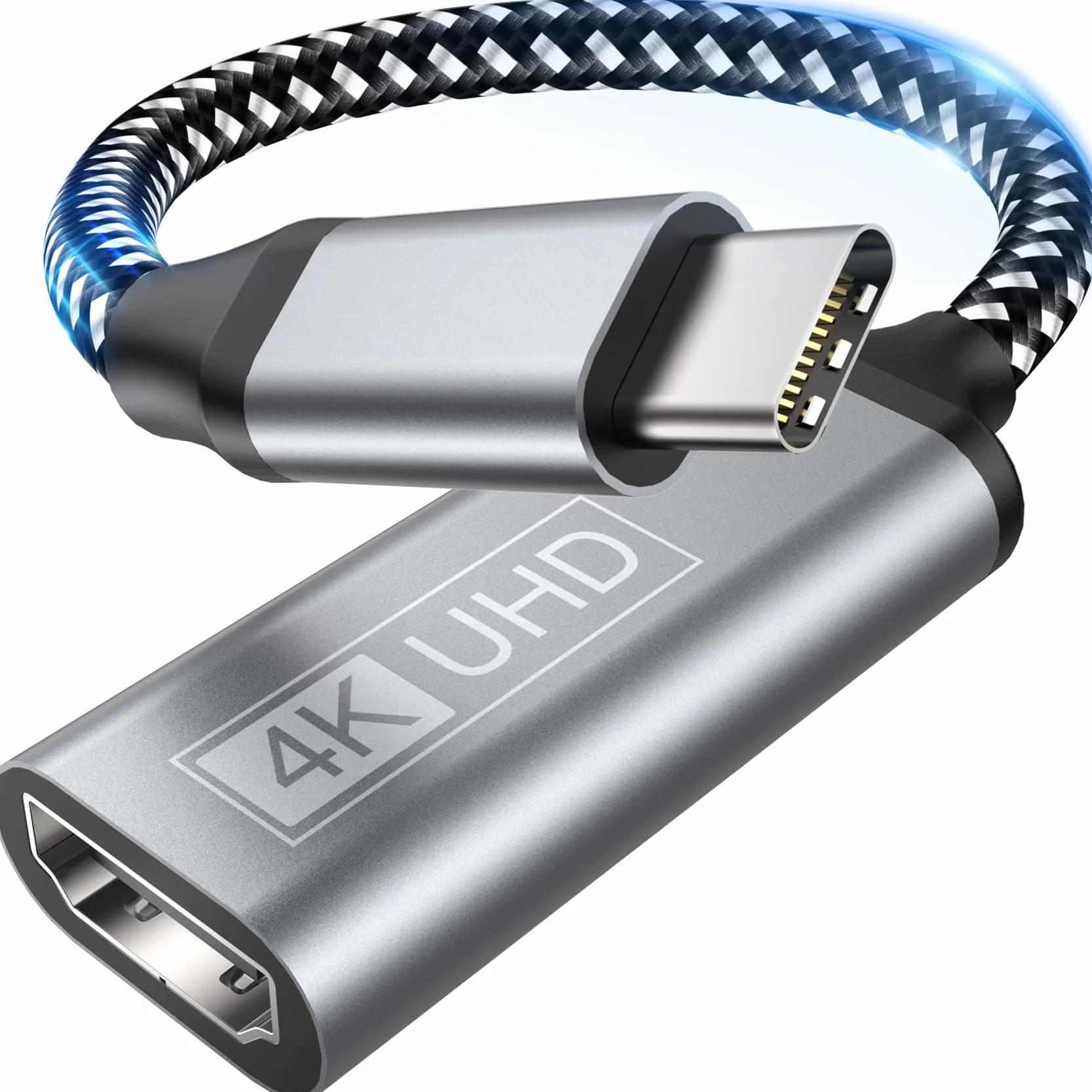 Adapter USB C na HDMI – adapter typu C na HDMI 4K (kompatybilny z Thunderbolt 3), wyjście audio wideo do iPhone iPhone 16/15 Pro/Max, MacBook Pro/Air, Pixelbook, Surface Go, iPad Pro,XPS,Galaxy