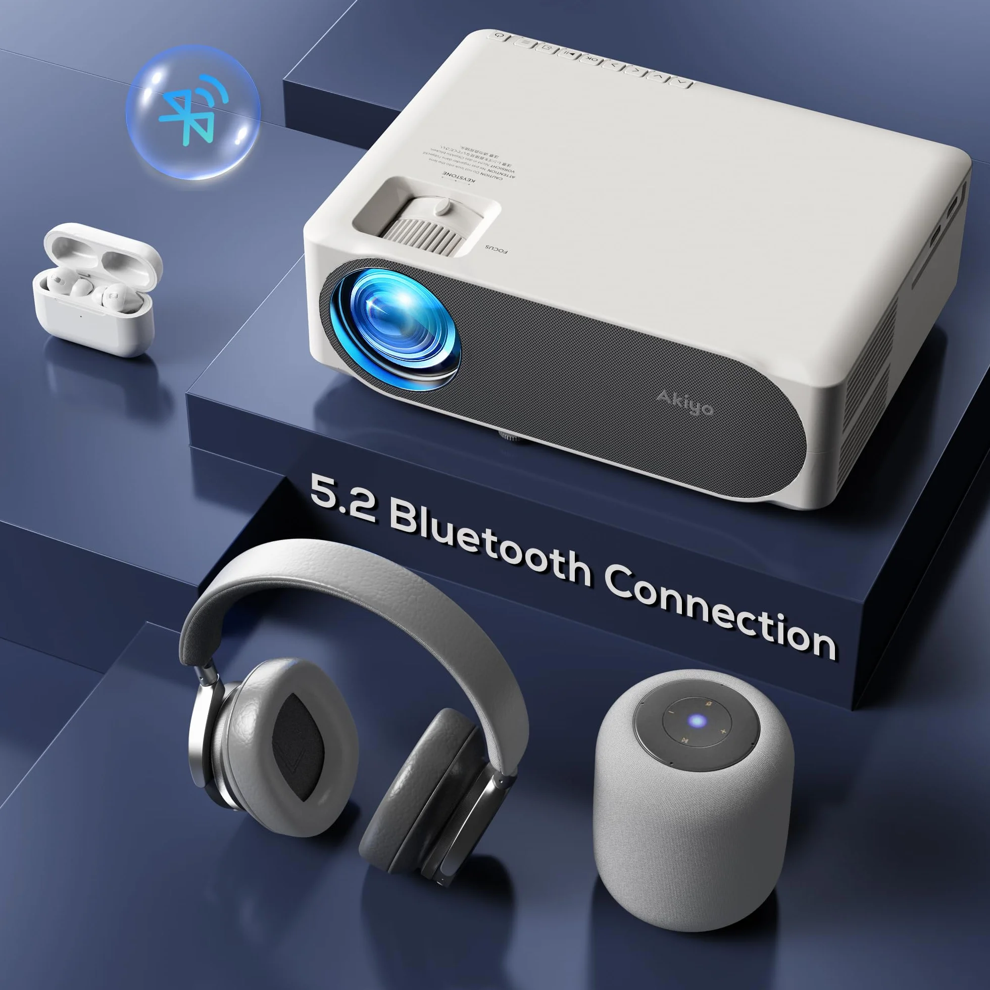 Projektor AKIYO O8 WiFi Full HD 1080p, przenośny projektor filmowy do kina domowego, kompatybilny z systemem iOS/Android/tabletem/PC/TV Stick / USB