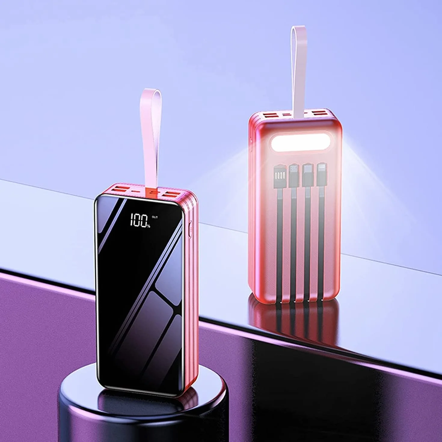 Przenośna ładowarka powerbank wbudowane kable do ładowania prosta stylowa i kompaktowa konstrukcja szybkie ładowanie 40000-100000 mAh akumulator USB o dużej pojemności do smartfonów, tabletów, konsol