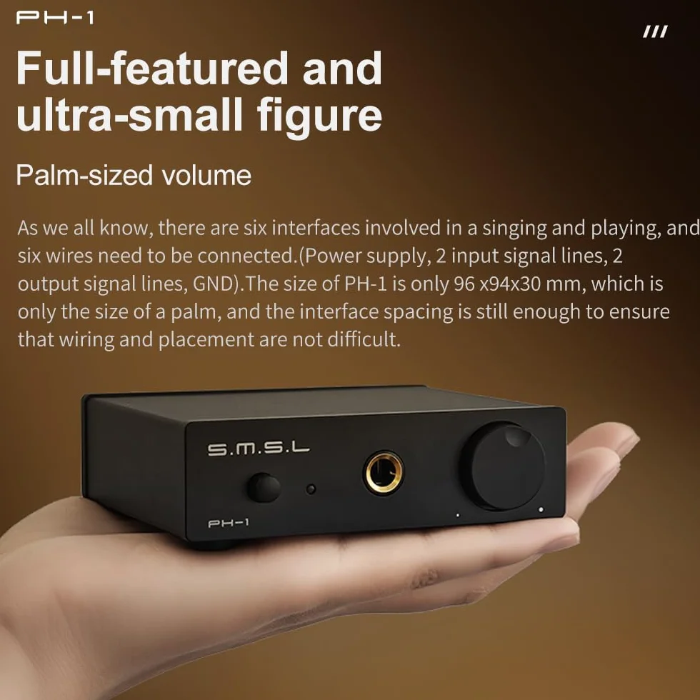 SMSL PH-1 High Fidelity MM Fonofonowy Złoty Wzmocnienie 46 dB SNR 84 dB THD+N 0,008% 6,35 mm Słuchawki Hi-Res Amp RCA Wejście/Wyjście Duża Głośność