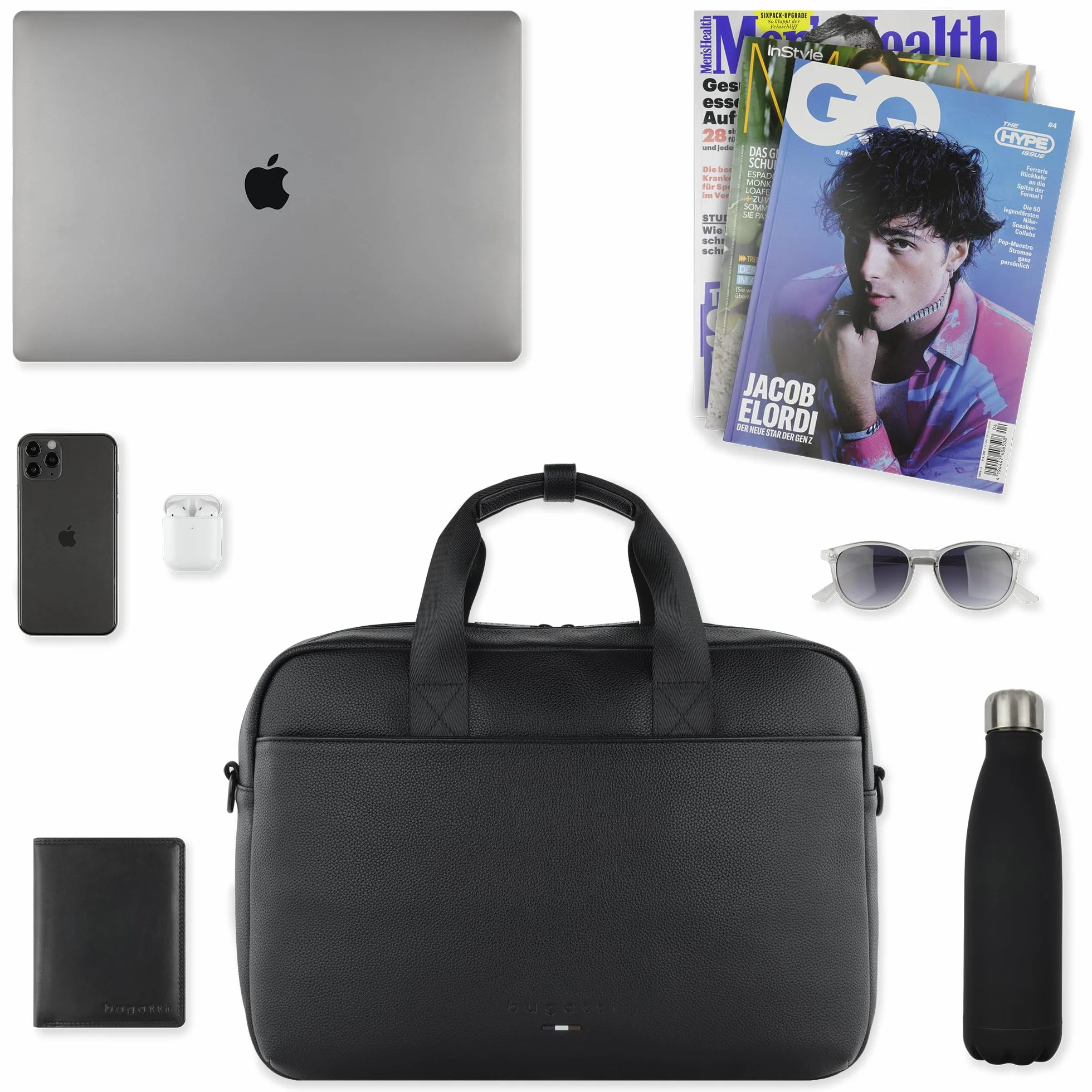 bugatti Rico aktówka, elegancka torba biznesowa z kieszenią na laptopa 15", czarna, czarny, Mittelgroße