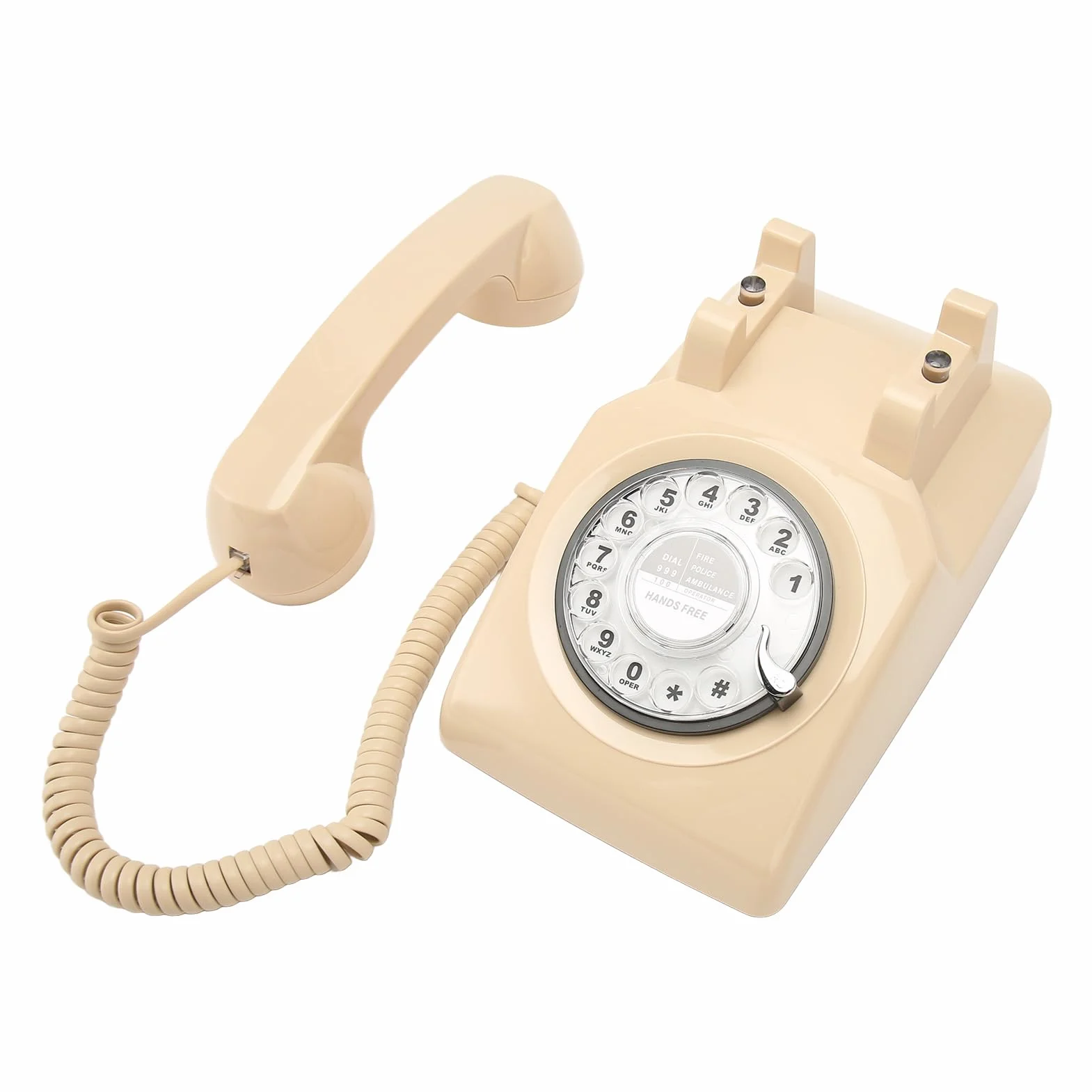 Ausla Telefon Obrotowy w Stylu Retro, materiał ABS, Dzwonek Mechaniczny, Telefon Stacjonarny w Stylu Vintage z łatwym Wybieraniem do Użytku w Biurze Domowym (Beżowy)