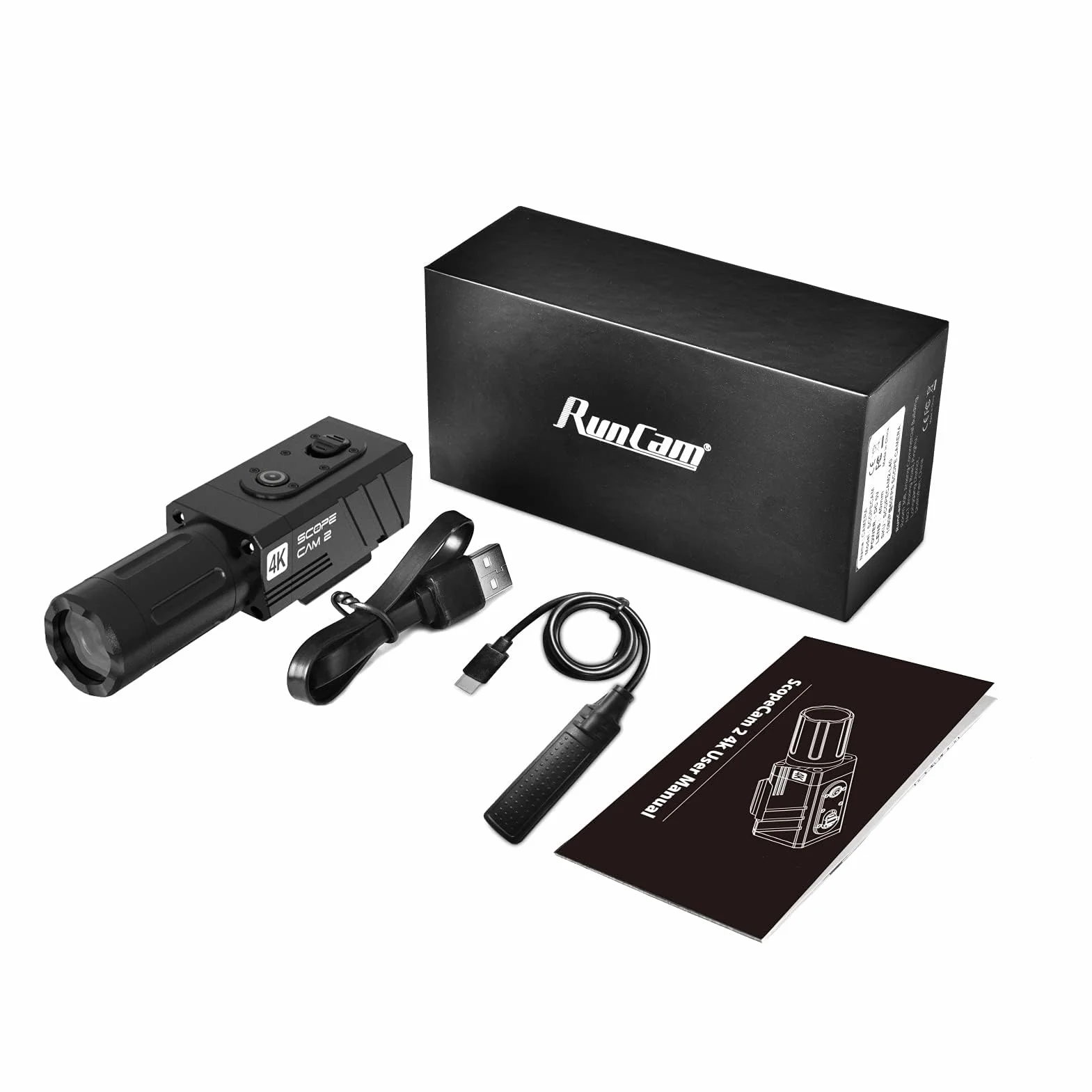 RunCam ScopeCam2 4K Airsoft Camera 4xDigital Zoom HD Mini WiFi Action Camera dla Airsoft Paintball Hunting Tactical Training z kablem przełączającym nagrywanie (obiektyw średniego zasięgu 25 mm)
