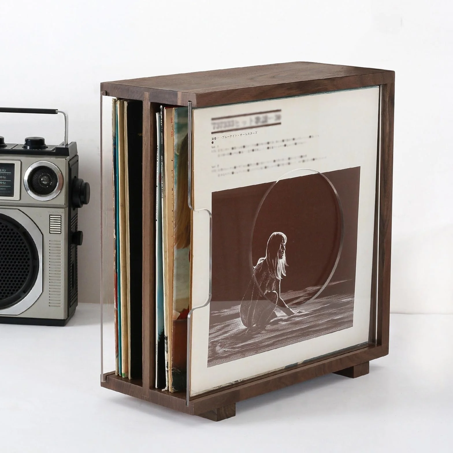 Uchwyt na album Uchwyt do przechowywania płyt winylowych, pudełko LP z ramą litego drewna, uchwyt na album w stylu vintage, proces czopa kształcie jaskółczego ogona, kostka