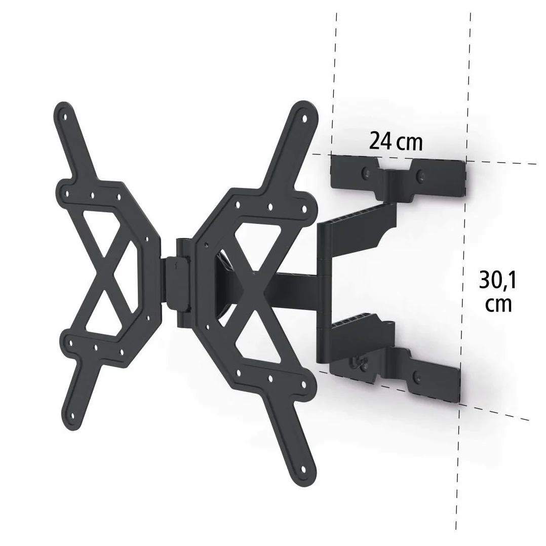 Hama płaski uchwyt ścienny do telewizora 32-65 (VESA 400x400, obrót do 180°, 25mm od ściany, aluminium/stal, maks. udźwig 30 kg) czarny