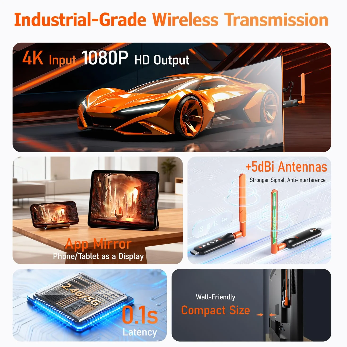 Bezprzewodowy nadajnik i odbiornik HDMI, długi zasięg 100 m, 5,8 g, dekodowanie 4K 1080p wyjście HD, stabilny przedłużacz HDMI do komputera, laptopa, kamery, dekodera kablowego do wielu