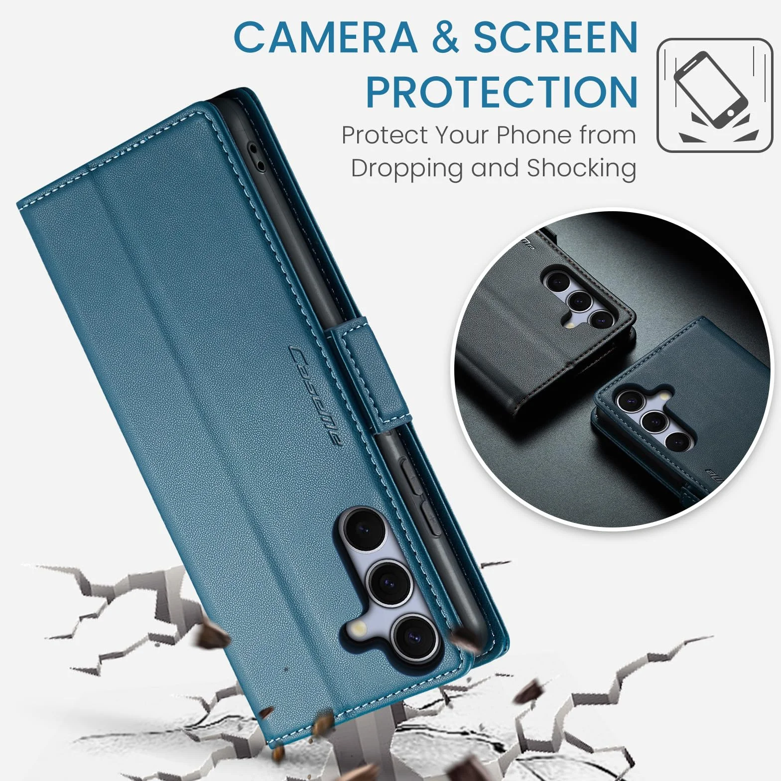 Etui do Samsung Galaxy S25 FE, wysokiej jakości skóra PU etui z klapką pokrowiec na telefon，ochrona RFID, z podpórką przegródkami na karty, odporne na wstrząsy Case, Niebieski