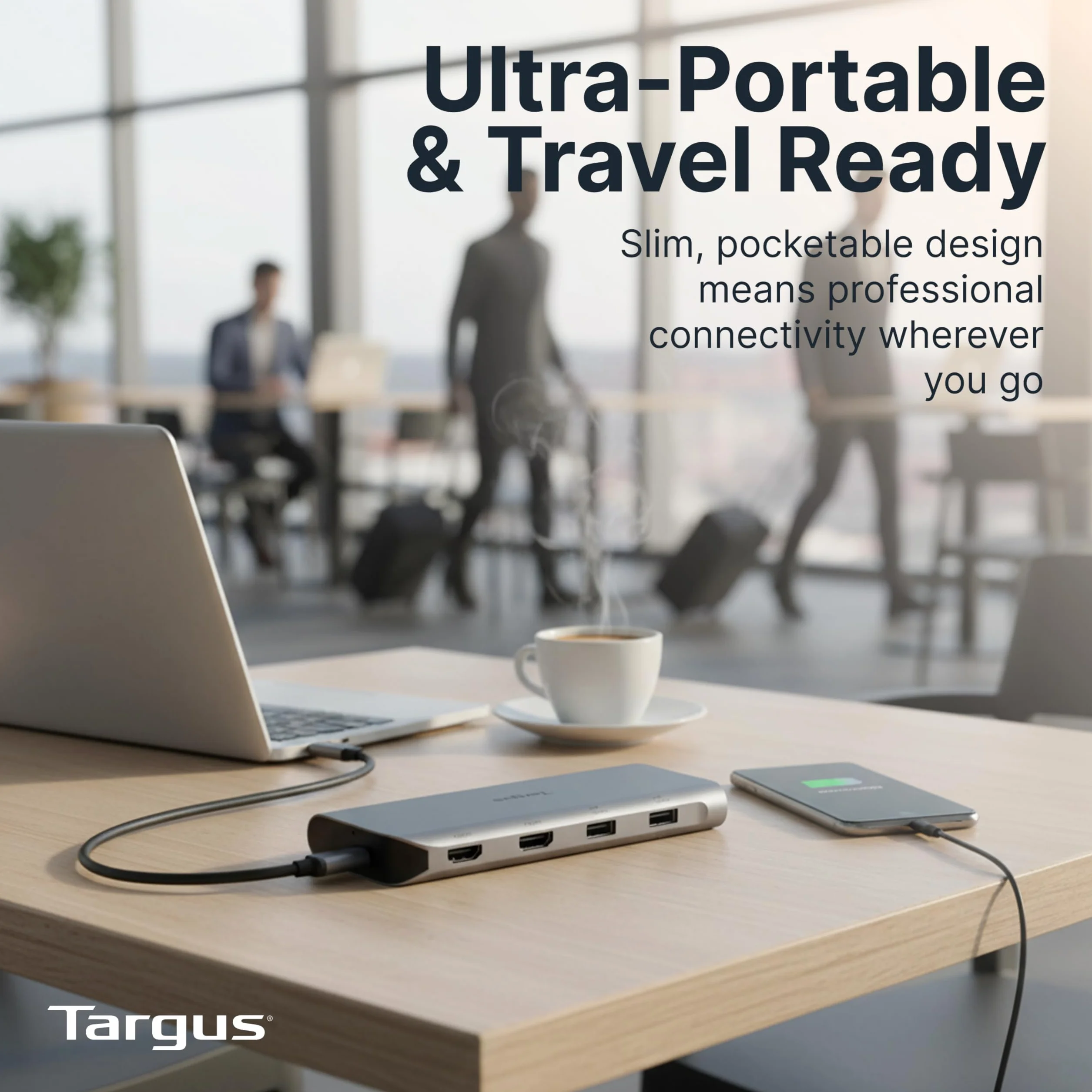 Targus Podwójna mobilna stacja dokująca wideo z 140 W EPR Power Pass-Through, Dual HDMI 4K przy 60 Hz, 2 x USB-C i 2 x USB-A 10 Gb/s, Gigabit Ethernet, EcoSmart Design DOCK427GL