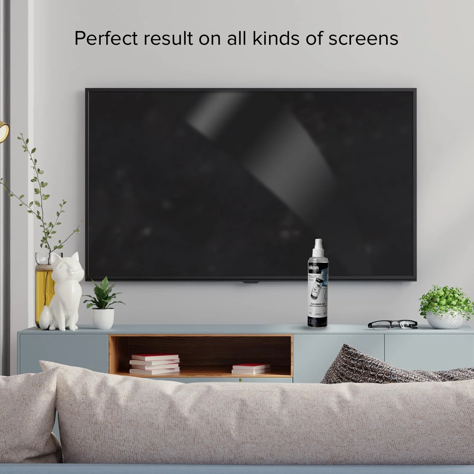 Ekon Spray do Ekranów z Mikrofibrową Ścierką, 250ml, Zestaw Do Czyszczenia Monitorów, Laptopów, Kamer, Kamer Wideo, MacBook, TV, Smart TV, Smartfonów, Tabletów