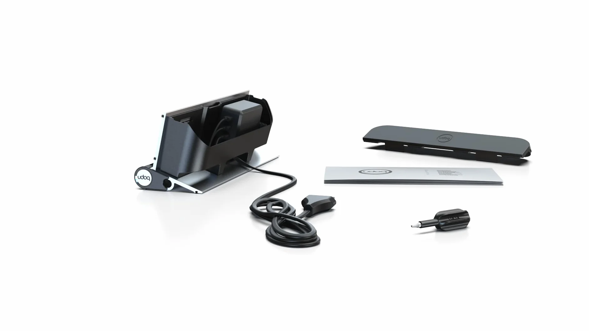 Aluminiowa stacja ładująca z 2 portami USB-C, udoq 250, z kablem do szybkiego ładowania i ładowarką Power Delivery Charger, srebrna