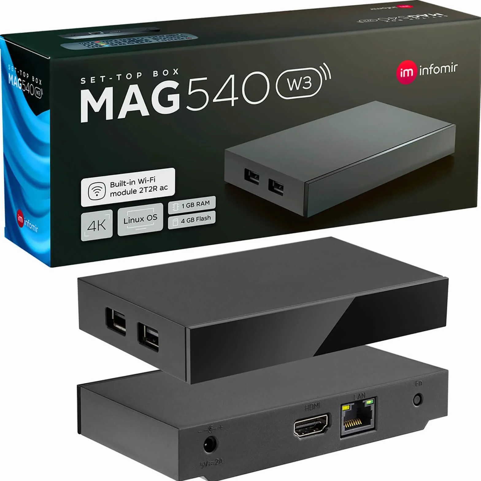 MAG 540w3 oryginalny infomir & HB-cyfrowy zestaw 4K Top Box Multimedia Player Internet TV Receiver UHD 60FPS 2160p @60 FPS HDMI 2.1 4K i HEVC obsługa USB 3.0 ARM Cortex-A35 + kabel HDMI