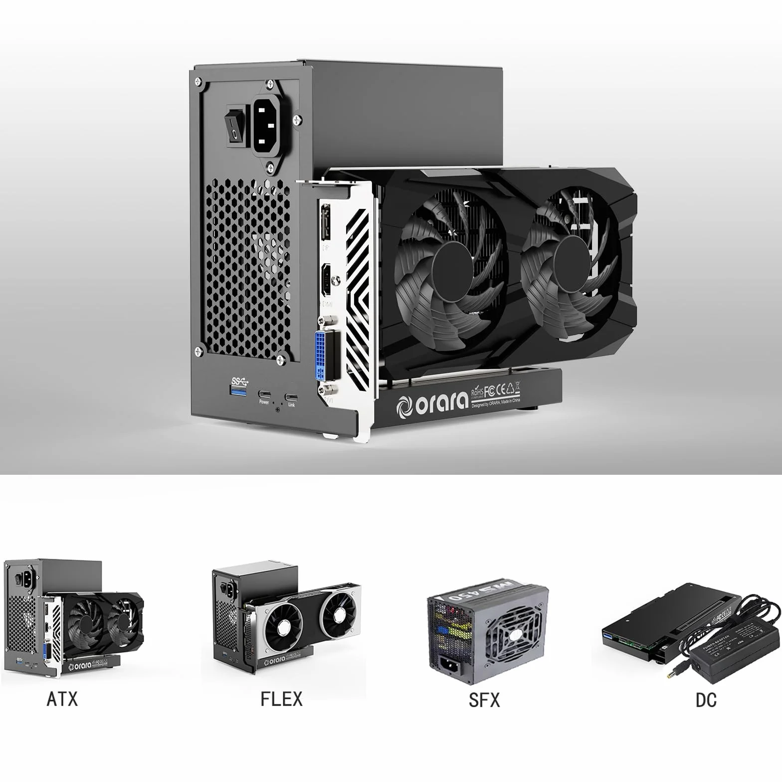 Zewnętrzna stacja dokująca GPU, obudowa mini eGPU kompatybilna z Thunderbolt 3/4, USB4 40 Gb/s, stacja dokująca do kart graficznych NVIDIA/AMD PCIe, PD 85W, Daisy Chain, DC/ATX/SFX/FLEX (ORA-GDS-01)