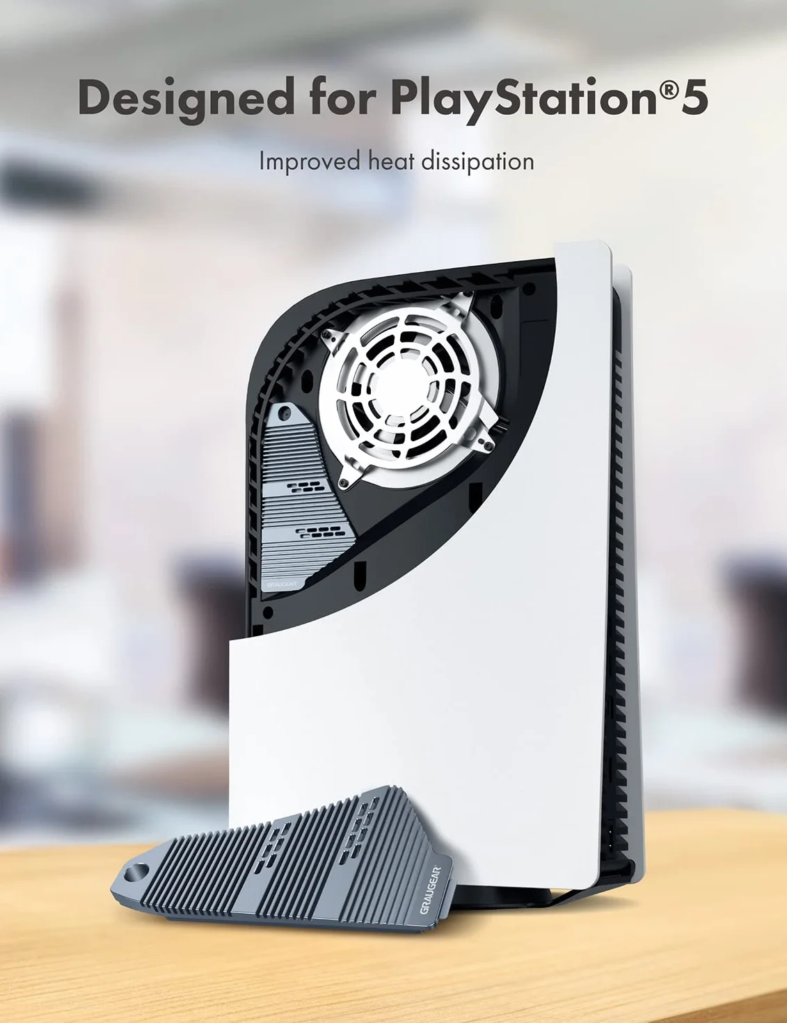 GRAUGEAR Osłona radiatora SSD PS5, radiator M.2 NVMe PS5, konstrukcja w kształcie promu, rozpraszanie ciepła z chłodnicą rury cieplnej i aluminiową płetwą do NVMe M2 PCIe 4.0 [G-PS5HS04]
