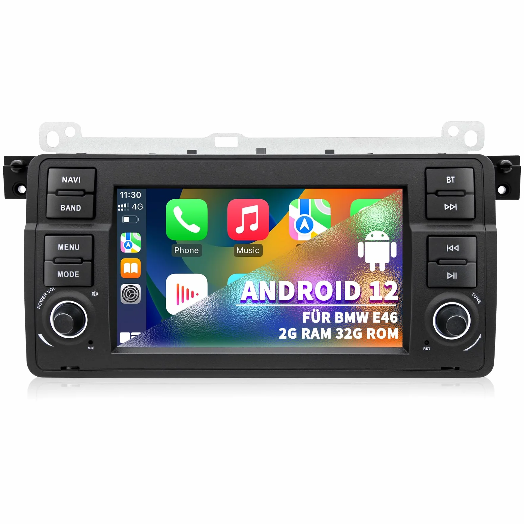 Radio samochodowe do BMW E46 1999 2000 2001 2002 2003 2004, Android 12 2G + 32G Radio z nawigacją GPS, CarPlay, Android Auto, Bluetooth, WLAN, USB, sterowanie z kierownicy, 7-calowy ekran dotykowy