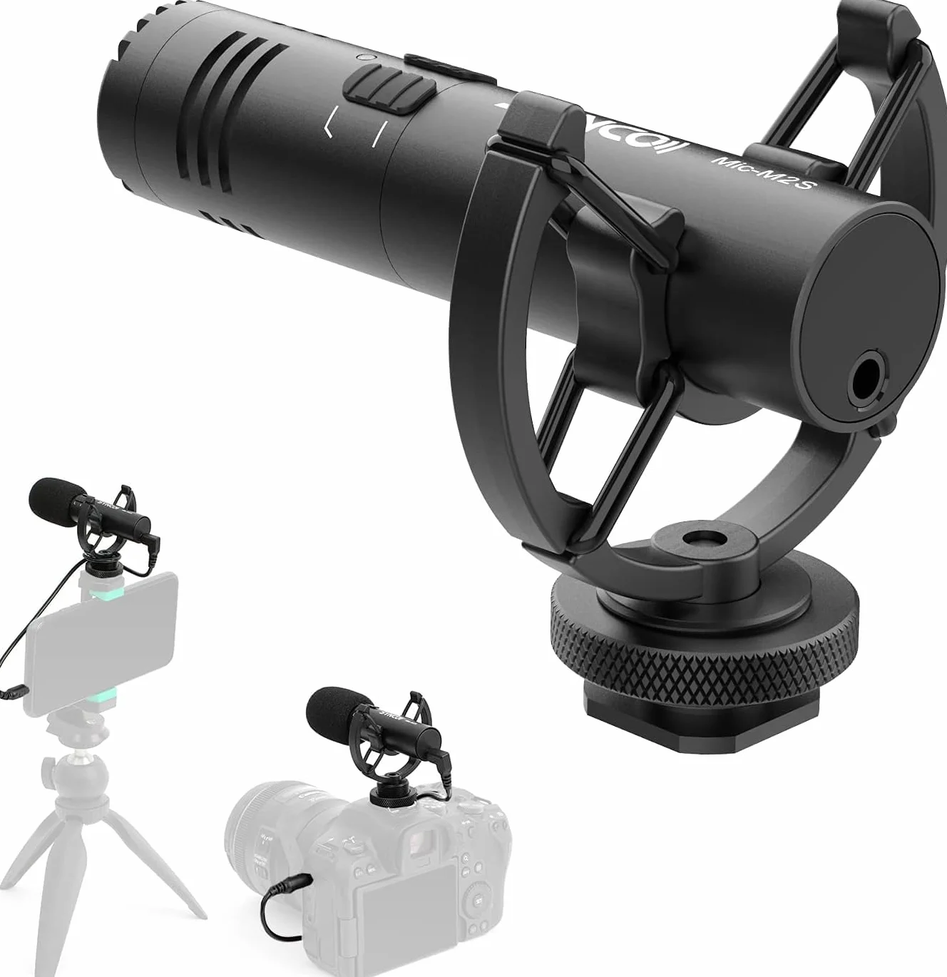 Moman Mikrofon kierunkowy, M2S, zewnętrzna kamera mikrofonowa, charakterystyka nerkowa, filtr niskiego wycięcia, ochrona przed wiatrem, mikrofon Shotgun do Canona, Nikona, Sony, Panasonic, kamery