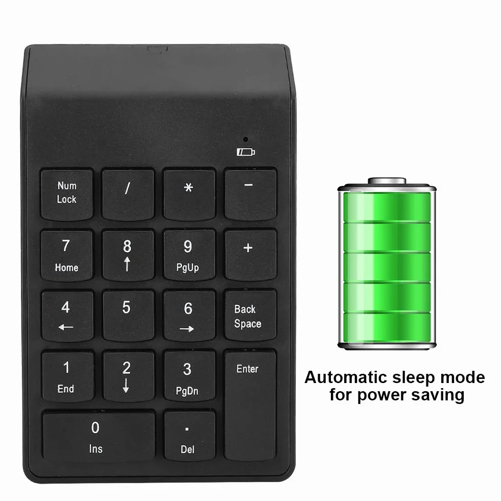Bezprzewodowa klawiatura numeryczna Mini przenośna klawiatura cyfrowa Numpad USB 2.4GHz 18 kluczowych klawiatur księgowych na PC/Desktop(czarny)
