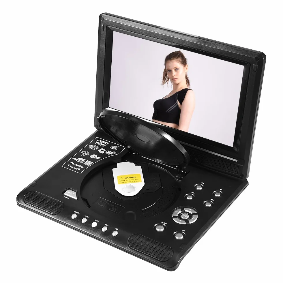 Odtwarzacz DVD, przenośny 9-calowy odtwarzacz DVD z panoramicznym ekranem LCD obracanym o 270 ° Odtwarzacz DVD wideo Odtwarzacz wideo FM SD USB AV CD VCD (wtyczka UE 110-240 V)