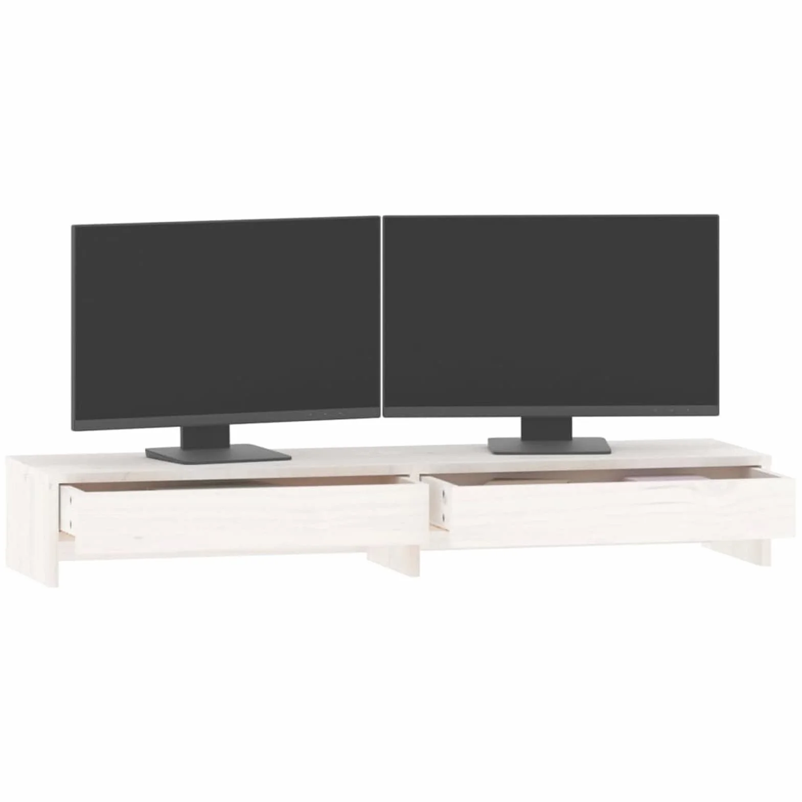 Stojak na monitor, stojak na ekran komputera, akcesoria biurowe, stojak na monitor biurko, podstawa monitora, akcesoria biurkowe, lite drewno sosnowe białe 100 x 27 x 15 cm