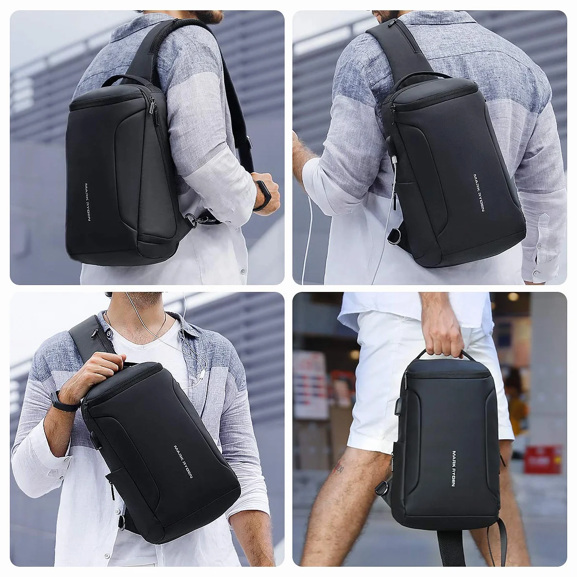 Muzee Torba na ramię, wodoodporny plecak typu crossbody, plecak z zabezpieczeniem przed kradzieżą z wieloma kieszeniami, swobodny plecak męski (dla iPada 10,5 cali)