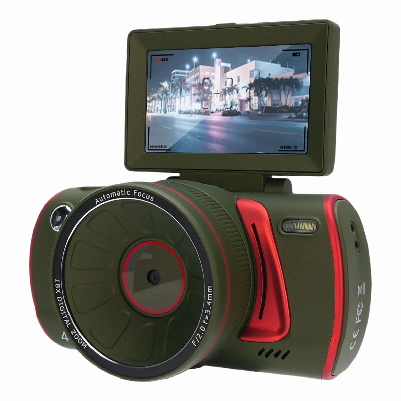 Garsent Aparat Cyfrowy, Vlogowanie 4K 64MP z 3 -calowym Ekranem Klapki, 18x Zoom, Autofocus Point i Fotografowanie z technologią Anty Shake dla Początkujących do Domu Selfie (GREEN)
