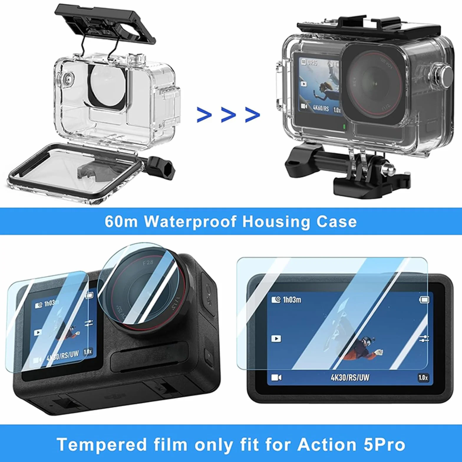 Zestaw akcesoriów 55w1 do Osmo Action 5 Pro 4/3 - wodoodporne etui, kijek, statyw, pasek, uchwyty