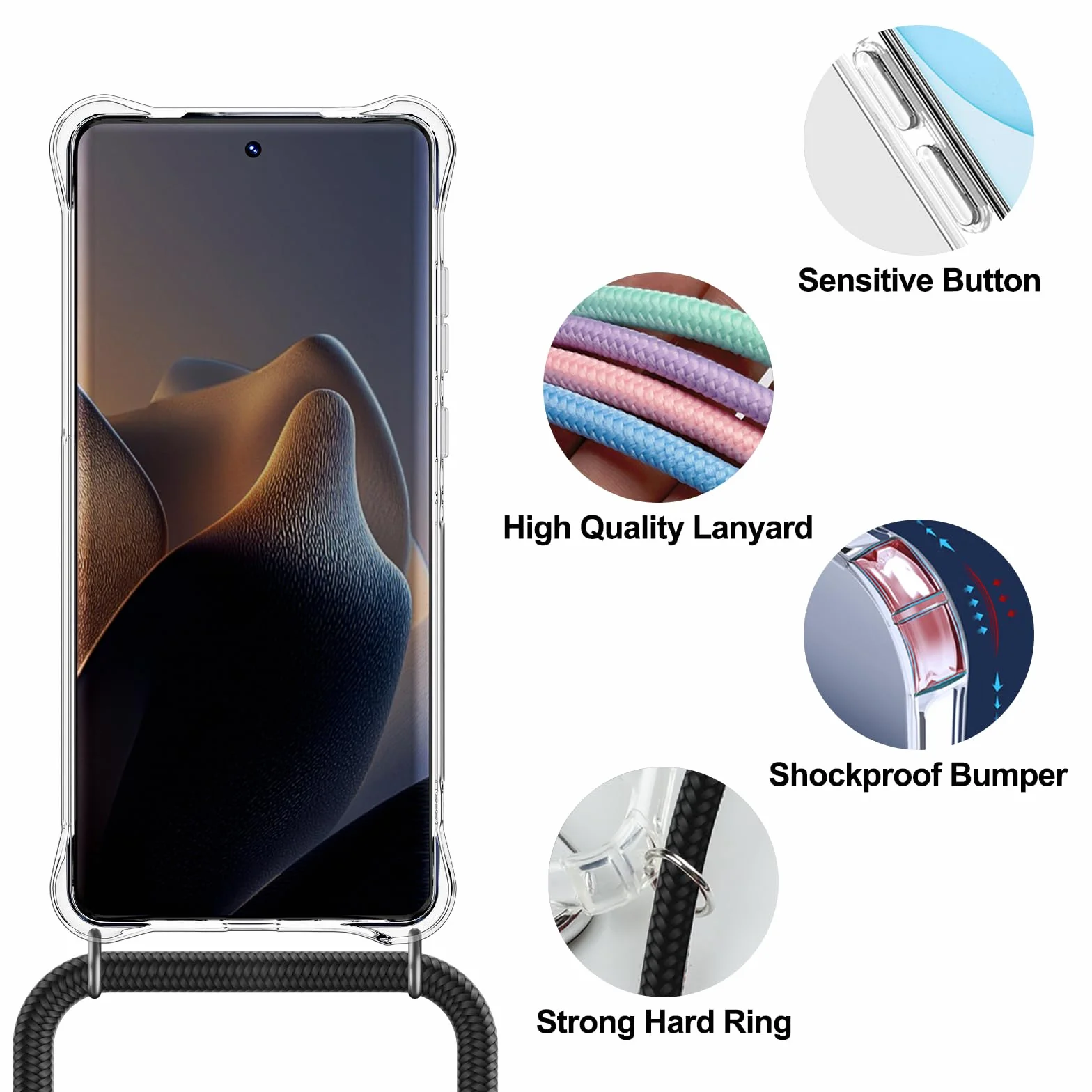 Etui na długim pasku, kompatybilne z Motorola Edge 60 Pro, przezroczyste, silikonowe etui ochronne, smycz, odporne na wstrząsy, odporne na zarysowania, przezroczyste etui z tworzywa TPU