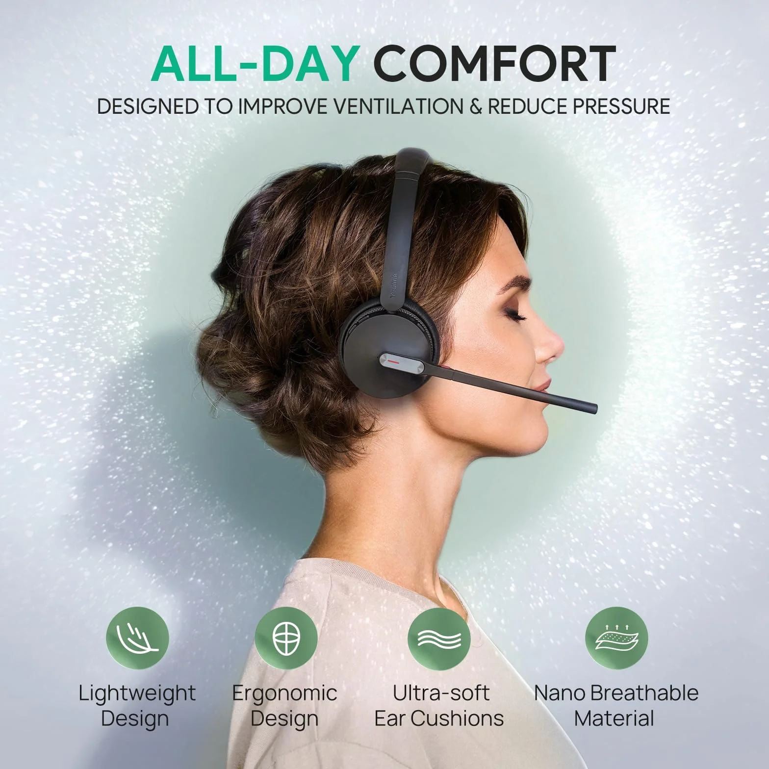 Yealink DECT & Bluetooth bezprzewodowy zestaw słuchawkowy WH64 Mono, zasięg 185 m, 3 mikrofony, redukcja szumów, akumulator 26 h, do telefonu stacjonarnego, telefonu stacjonarnego, telefonu IP