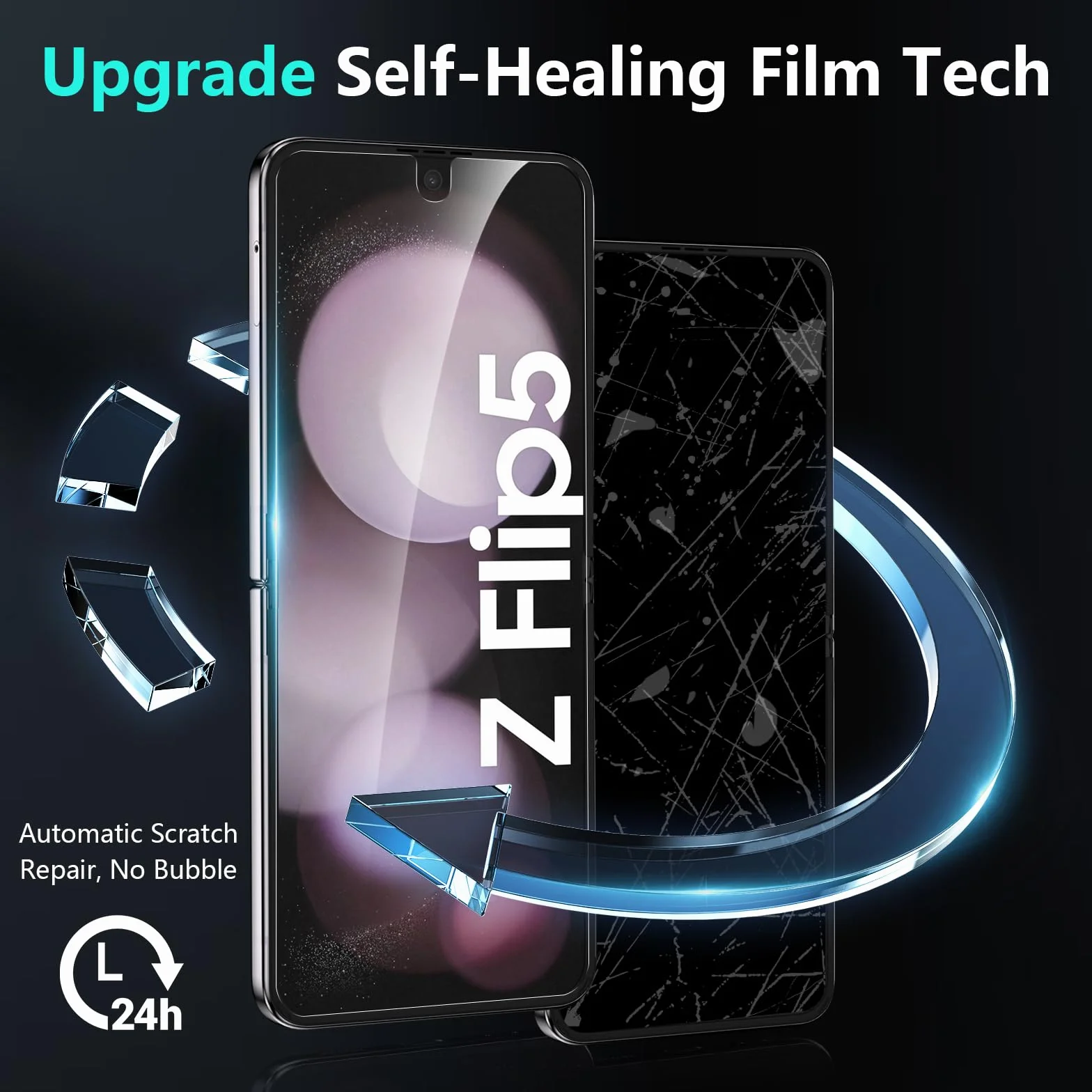 YWXTW Ulepszone narzędzie wyrównujące 2023 do Samsung Galaxy Z Flip 5, 2 sztuki wewnętrznego miękkiego EPU + 2 szt. przednich szkła hartowanego + 2 szt. metalowych ochraniaczy obiektywu aparatu,