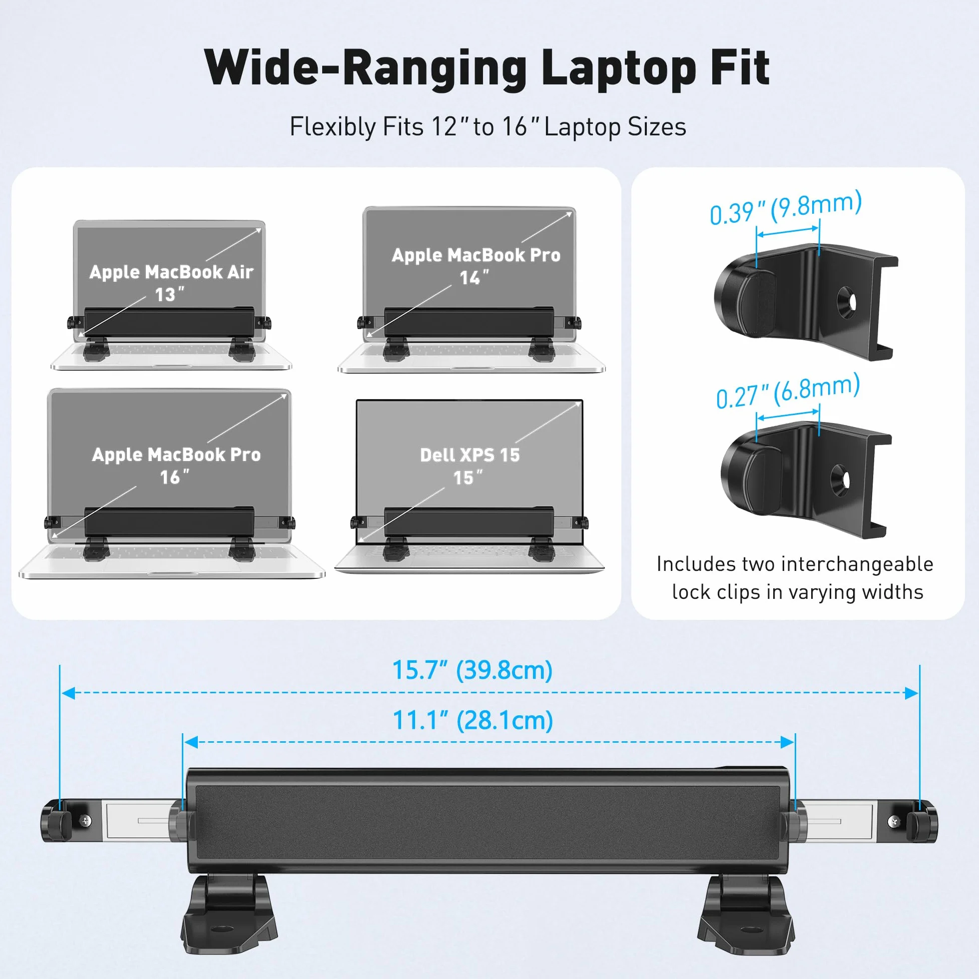 AboveTEK MacBook & Surface Stacja blokująca do laptopa z kablem Combo Lock, antykradzieżowa, składany uchwyt na biurko, regulowany i przenośny, pasuje do laptopów/notebooków 30.5 cm-40.6 cm, czarna