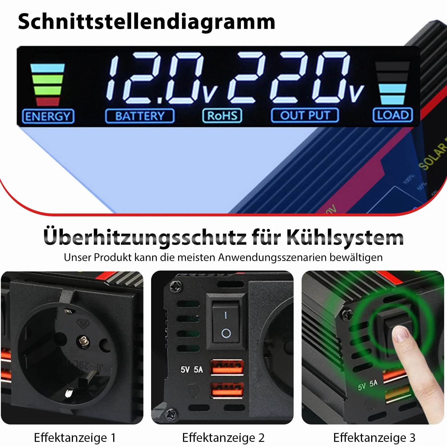 Przetwornica napięcia DC 12 V/24 V na AC 230 V, zmodyfikowana fala sinusoidalna, 2000 W, z wtyczkami UE, 2 USB i wyświetlaczem LCD, adapter do samochodu, ciężarówki, przyczepy kempingowej
