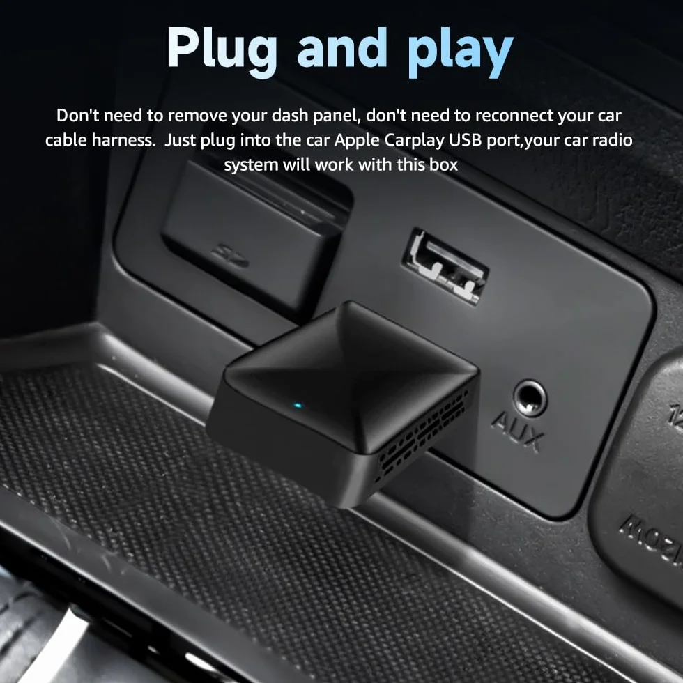 Mini bezprzewodowy adapter Carplay 2025, łatwy w konfiguracji i aktualizacji przewodowej CarPlay i Android Auto do bezprzewodowego, szybkie łączenie, przenośny mini klucz do zabawy, pasuje do