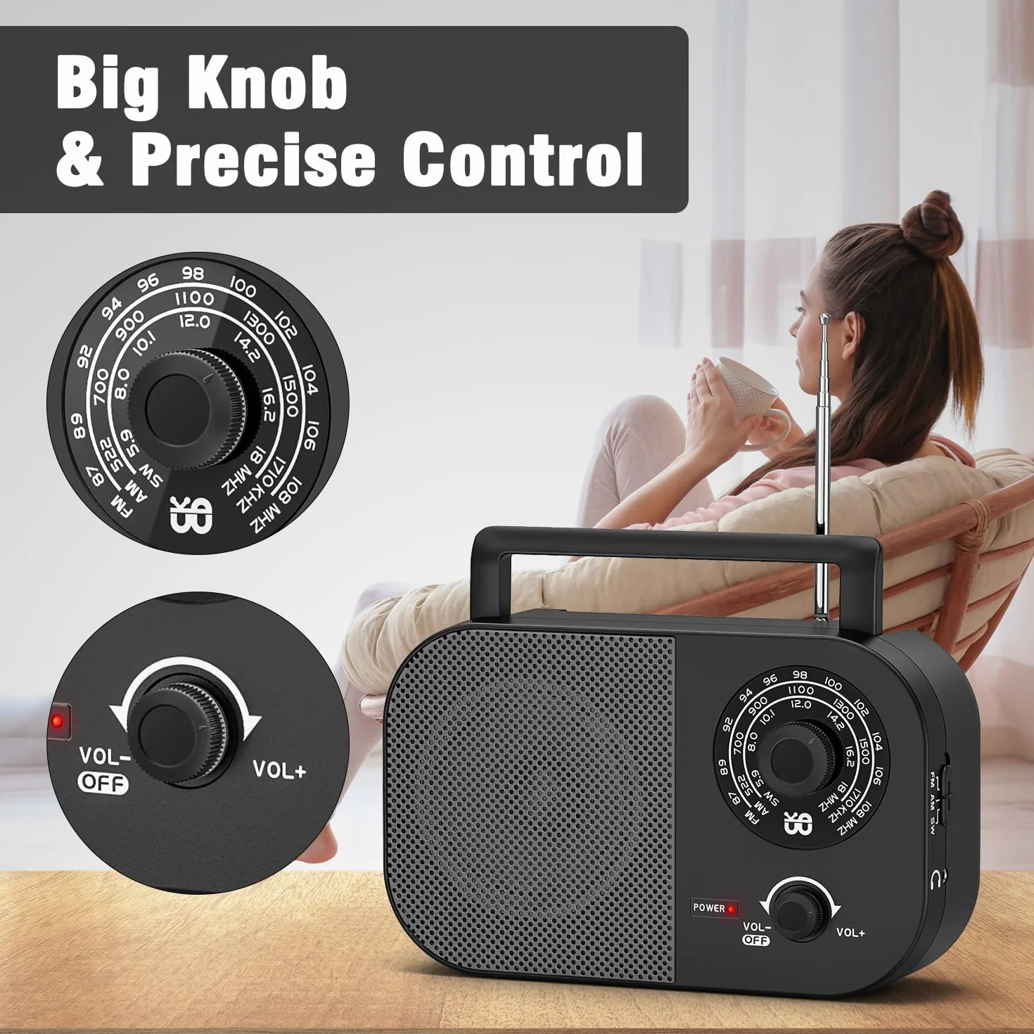 Przenośne radio AM, FM, SW, FM, Zasilanie Sieciowe i Bateryjne do Odbioru, Wbudowany Głośnik i Gniazdo Słuchawkowe do Użytku Domowego/na Zewnątrz/na Kempingu/w Nagłych Wypadkach