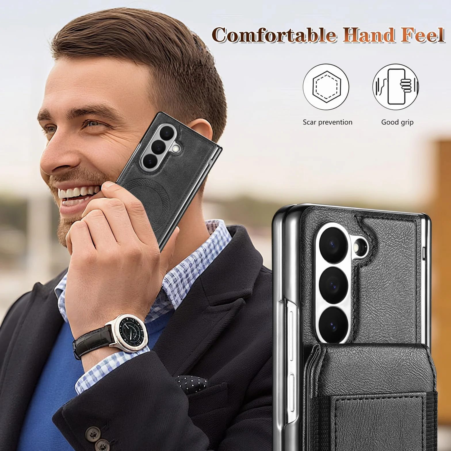 Etui na karty magnetyczne 2 w 1 do Galaxy Z Fold 3, etui na telefon, szkło hartowane, folia na ekran zewnętrzny, zawias, osłona odporna na wstrząsy (do Galaxy Z Fold 3/niebieski)