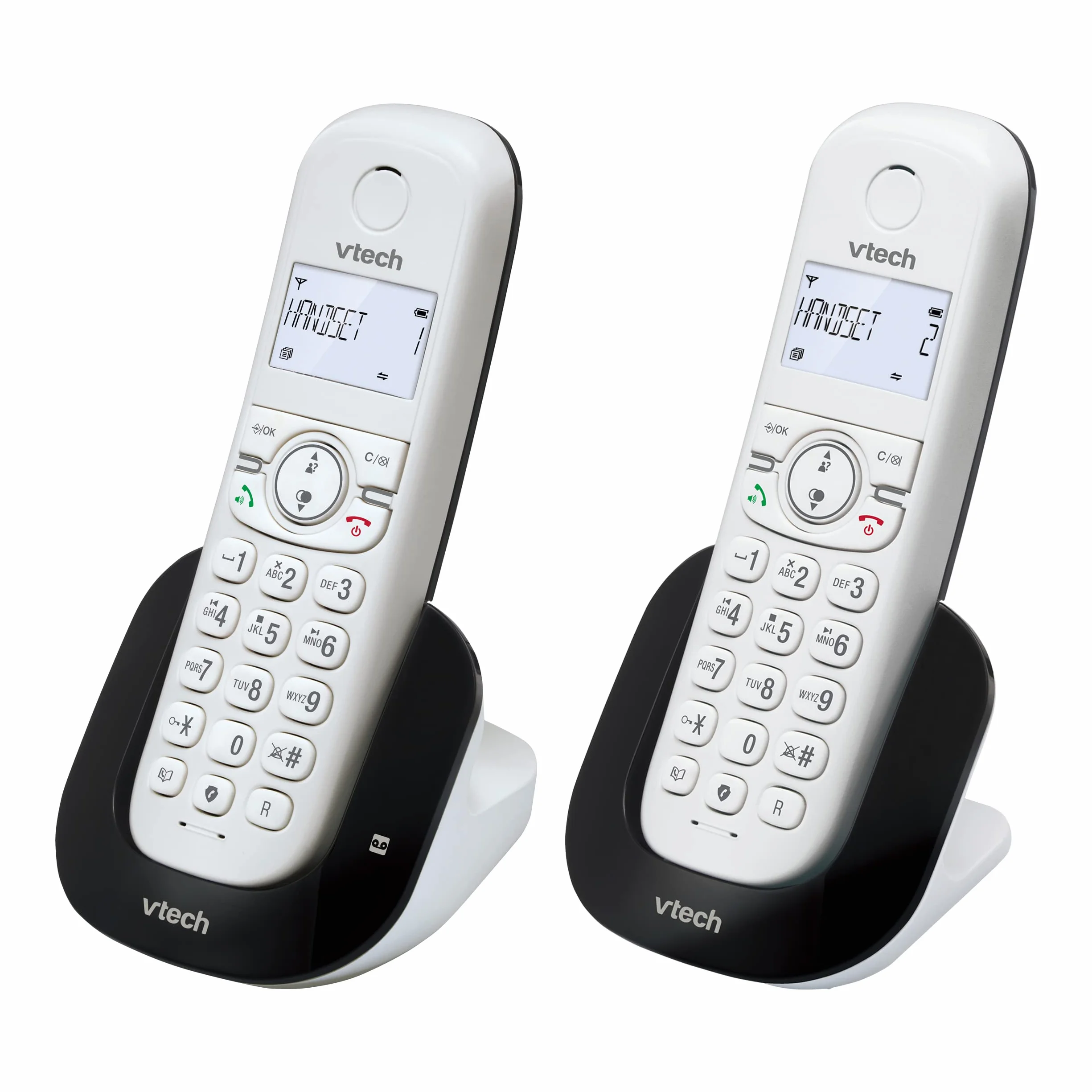 VTech CS1551 Bezprzewodowy telefon DECT z 2 słuchawkami z ładowarką, automatyczną sekretarką, blokadą połączeń, identyfikatorem dzwoniącym/połączenia oczekującego, głośnikiem, podświetlanym ekranem i