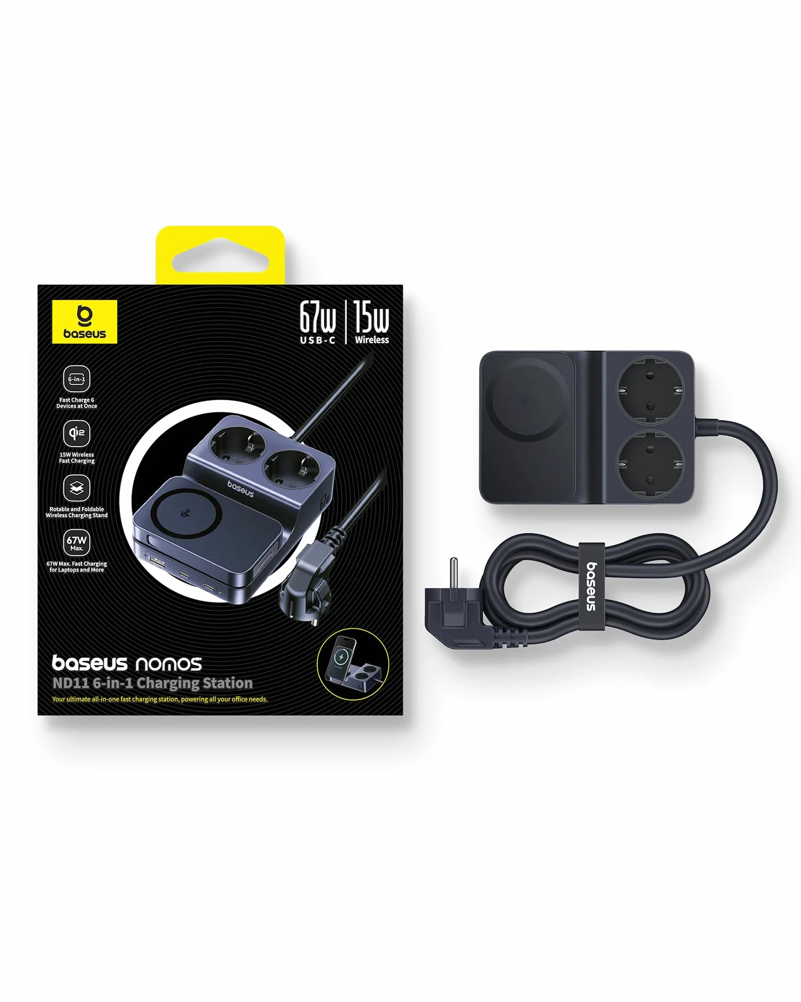 Baseus Nomos 67W listwa USB-C, gniazdko ładowania z ładowaniem magnetycznym Qi2, przenośna ładowarka PD do MacBooka, iPada, iPhone’a 16/15, Galaxy S25 Ultra, do domu i podróży